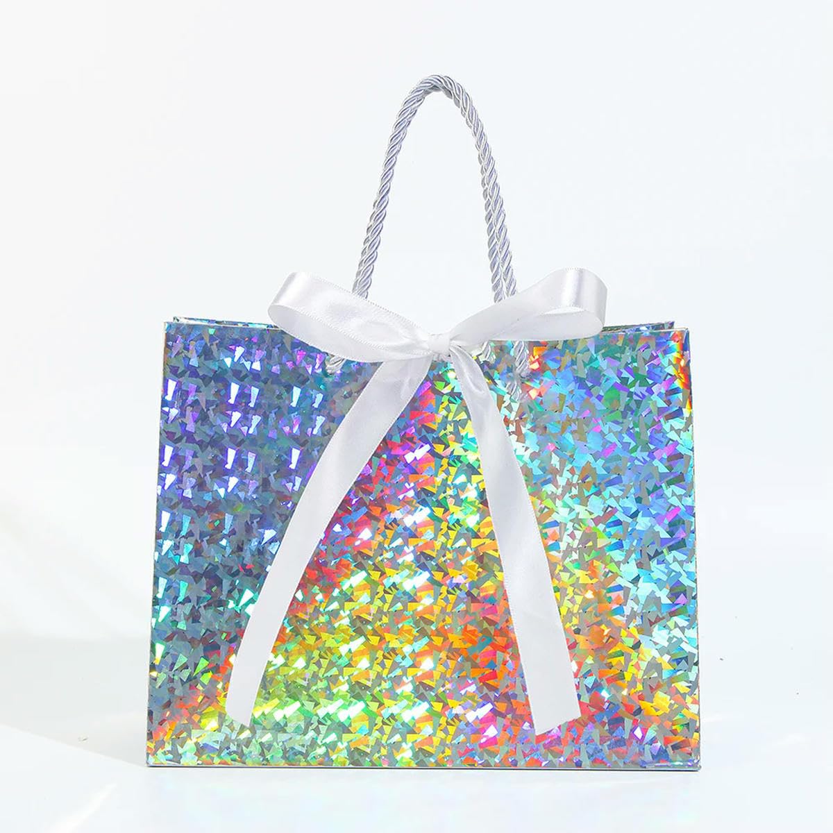 Bolsa de papel para regalo con láser, para fiestas navideñas, embalaje de cartón dorado y plateado, pequeña bolsa de papel personalizable, cuadrícula plateada, láser, 30 unidades, 11,5 x 4,5 x 10 cm