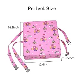 Toddler Booster Seat for Dining Table, Portable Kids Booster with Adjustable Safety Buckles, Non-Slip Bottom, Travel Cushion