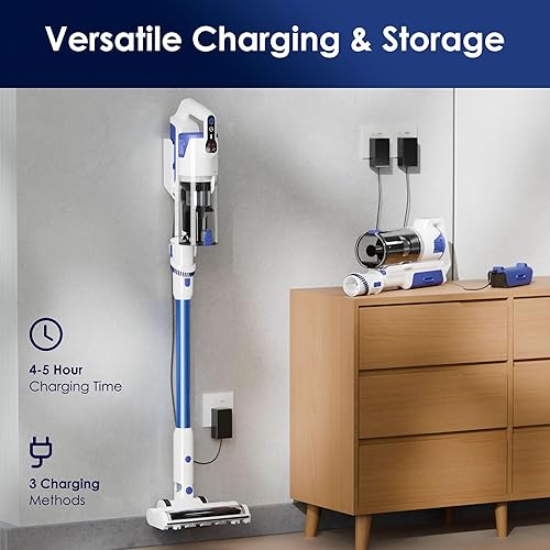 Miniatura 8 de Aspiradora inalámbrica con autoportante, aspiradora de palo de 45 KPA, motor sin escobillas de 88,000 RPM y pantalla LED, antienredos, aspiradoras