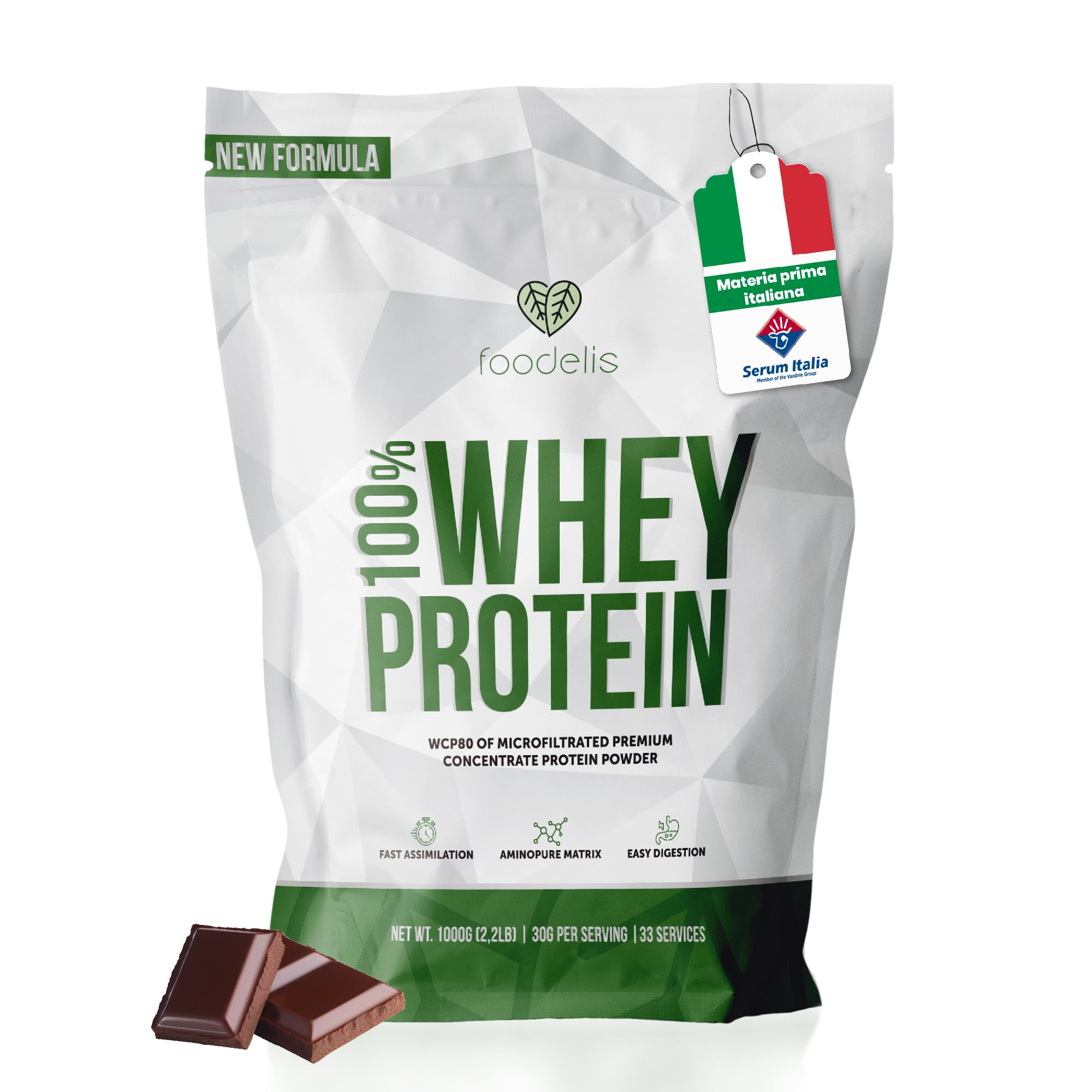 Proteine in Polvere 1 kg Cioccolato | Whey Protein con Aminoacidi Essenziali | Proteine per la Massa Muscolare ad Alta Solubilità | Proteine Whey Facilmente Digeribili | Materia Prima Italiana