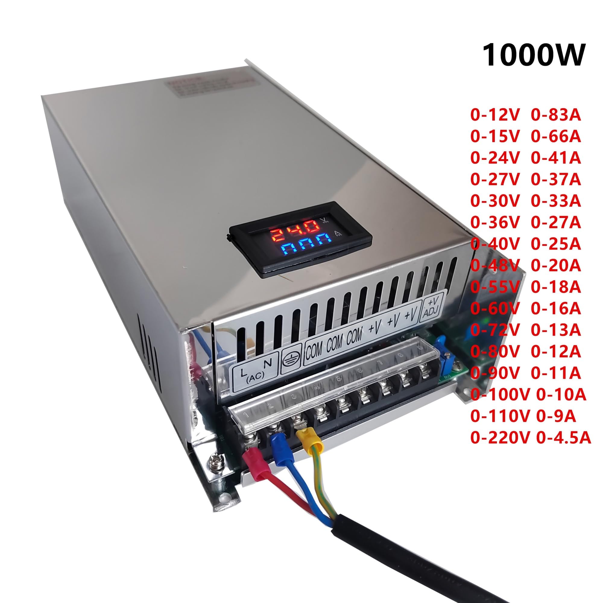 Adaptateur d'alimentation à découpage Alimentation de Commutation réglable CC 1000W avec Affichage 12V 15V 24V 36V 40V 48V 55V 60V 72V 80V 90V AC à DC SMPS(0-72V)