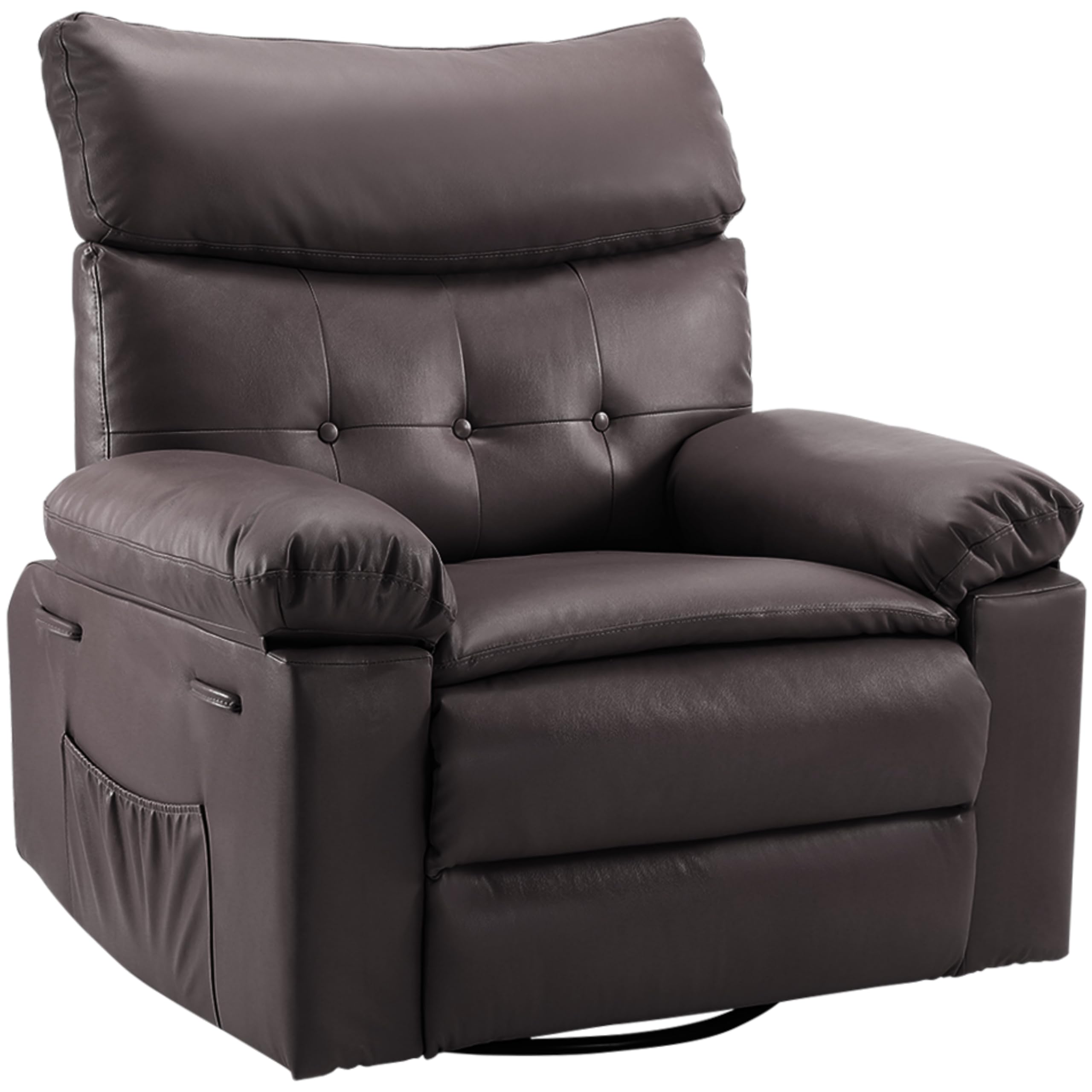 Garvee Oversized Wide Rocker Swivel Recliner Chair - PU Leather Manual Recliner for Adults, Large Nursery Glider Chair Lazy Recliner with Comfort Arm