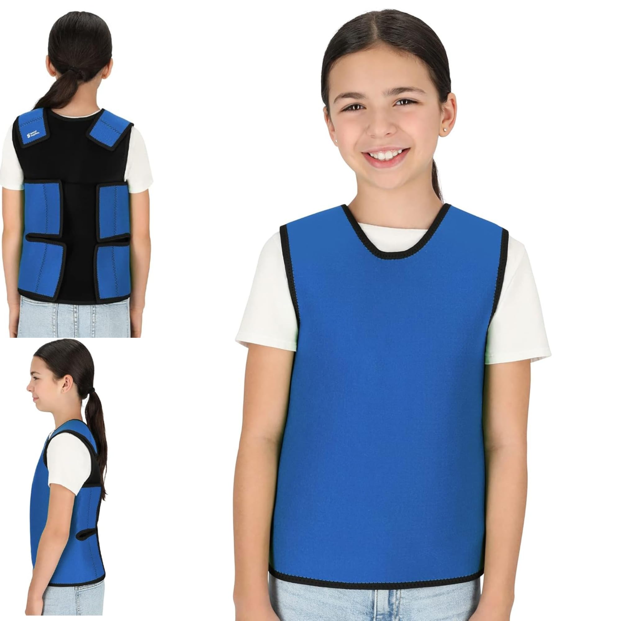 Tweens Unisex Kids Blue Sensory Compression Vest For Kids – Deep Pressure Comfort For Autism, Adhd, Spd – Calming, Breathable, Form-Fitting, Adjustable, Lightweight Sensory Clothing Vest For Children (Medium, )