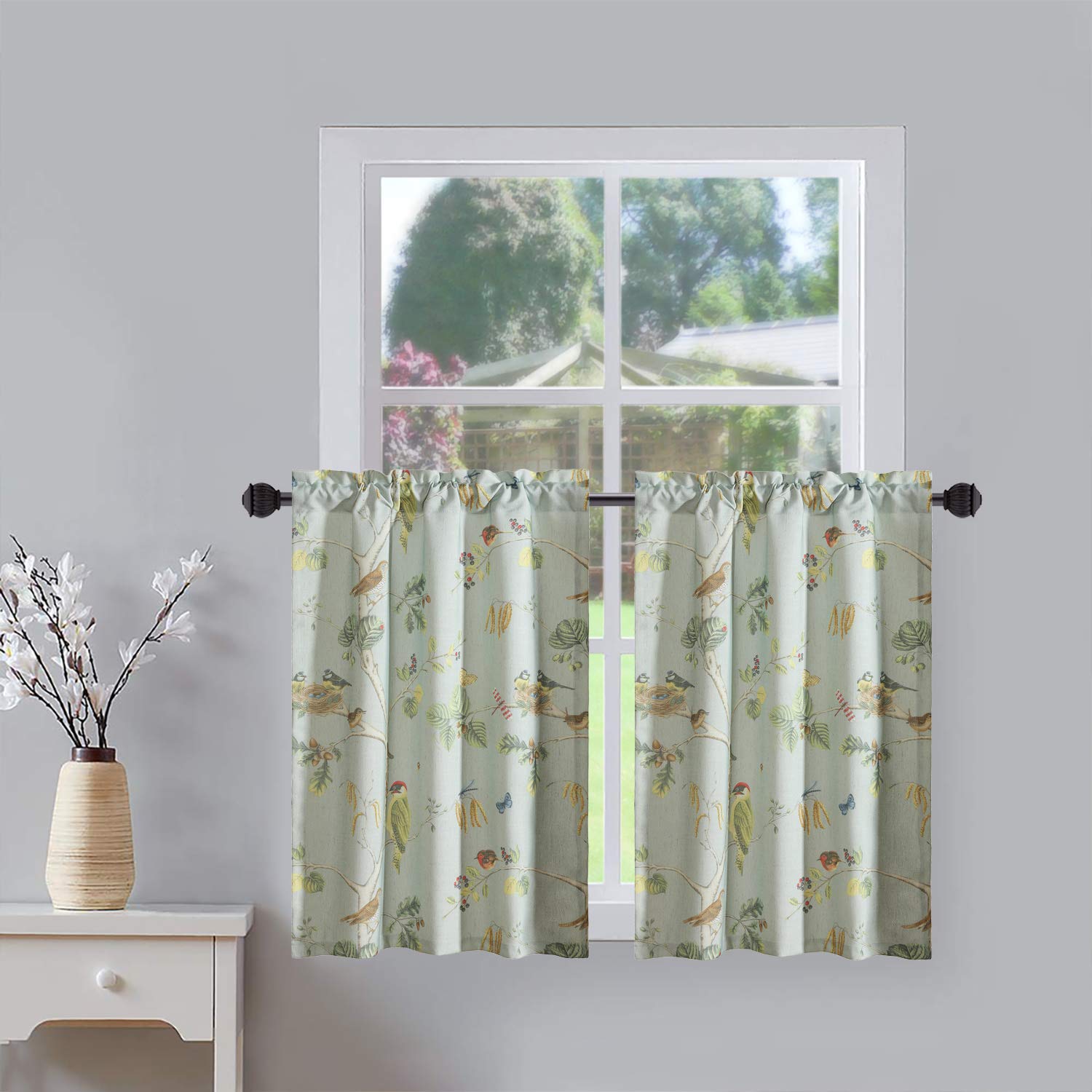 Leeva Sky_Blue Kitchen Tiers zasłona okienna, do kawiarni, studia ptaszek i schodów, wzór rustykalny, z kieszonkowym nadrukiem, do pokoju dziecięcego, 2 panele, 30 x 36