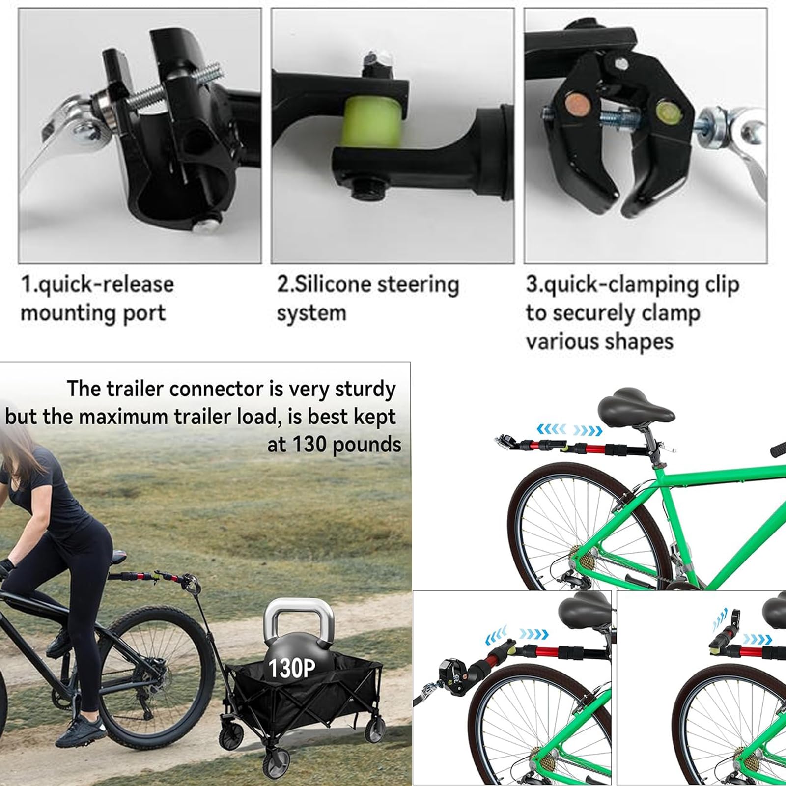 Enganche de remolque de bicicleta, conector de remolque de bicicleta para carro plegable portátil, carrito plegable de acero, carrito de jardín, carros de bicicleta, remolque de bicicleta para