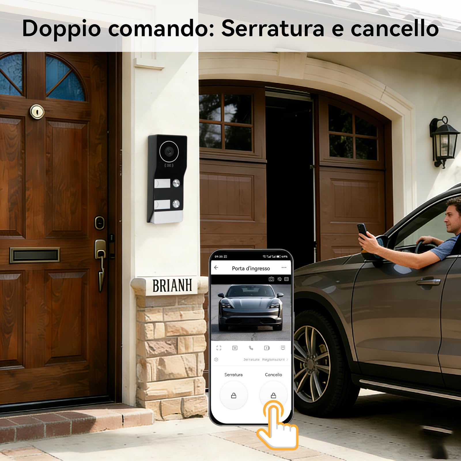 Sistema Videocitofonico Domestico Intelligente, videocitofono cablato con 2 Schermi da 7 pollici, Sblocco Remota, Audio Bidirezionale, RFID, visione notturna,per 2Famiglie