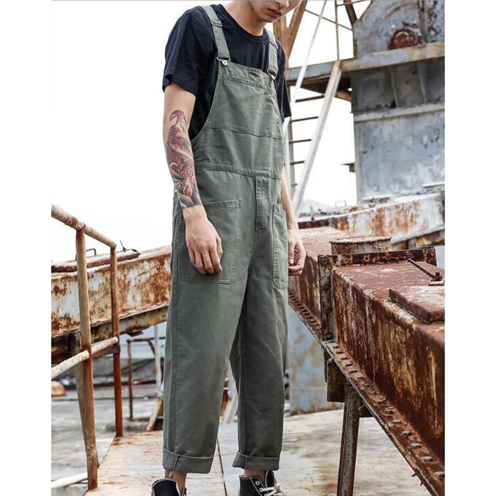 Overol con peto para hombre, de pierna ancha, de algodón, moderno, ajustado, ajuste relajado, casual, con bolsillos, pantalones cargo ligeros, para adultos, para trabajo, al aire libre, overol