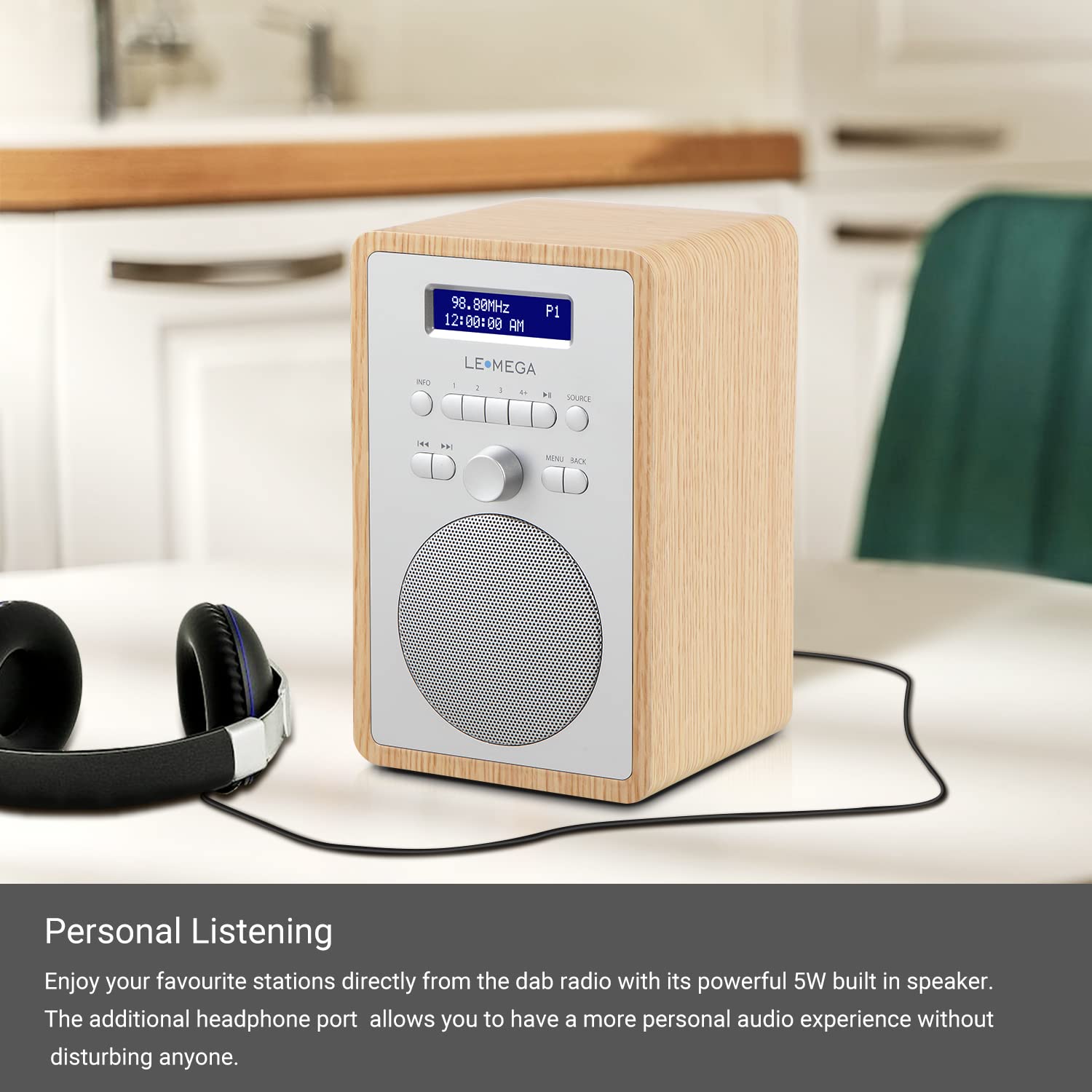 radio CR2+ (DAB Plus) – retro digitale FM, radio da cucina, ufficio, effetto legno, 20 stazioni, radiosveglia/snooze/sleep timer - rovere bianco
