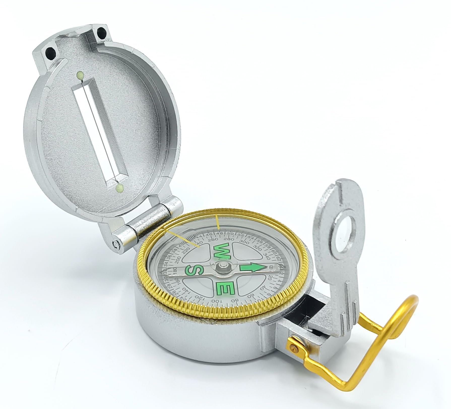 GOLD LEAF Multifunctional Military Phosphorescent Lensatic Compass, Waterproof Hand Held Compasses with Pouch for Hiking Camping Navigation Survival,Perfect for Outdoor Activities(Silver)-picture-23