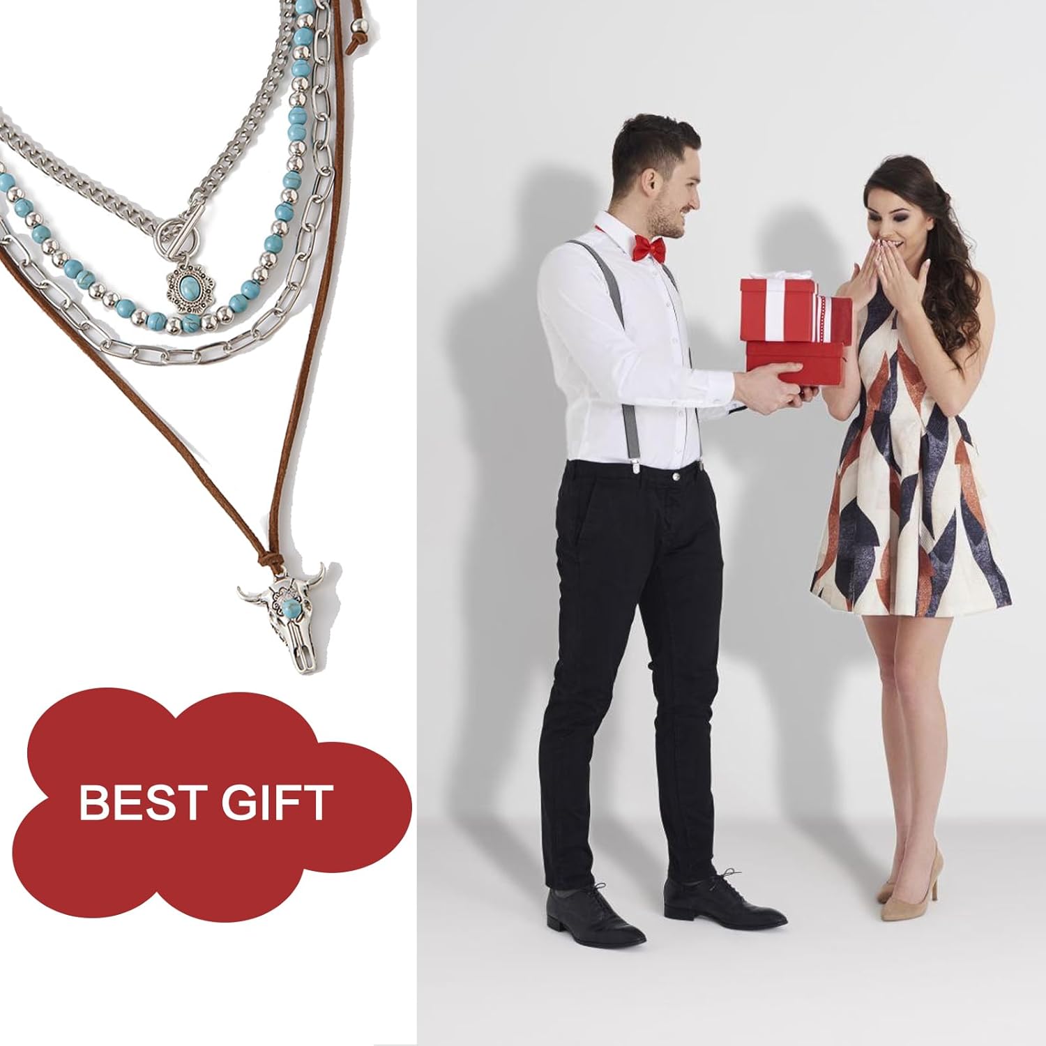 Layered Western Necklaces for Women Cactus Bull Head Cowgirl Hat Boots Beaded Turquoise Necklace Turquoise Jewelry Vintage Silver Western Jewelry for Women Cowgirl Accessories - Image 9