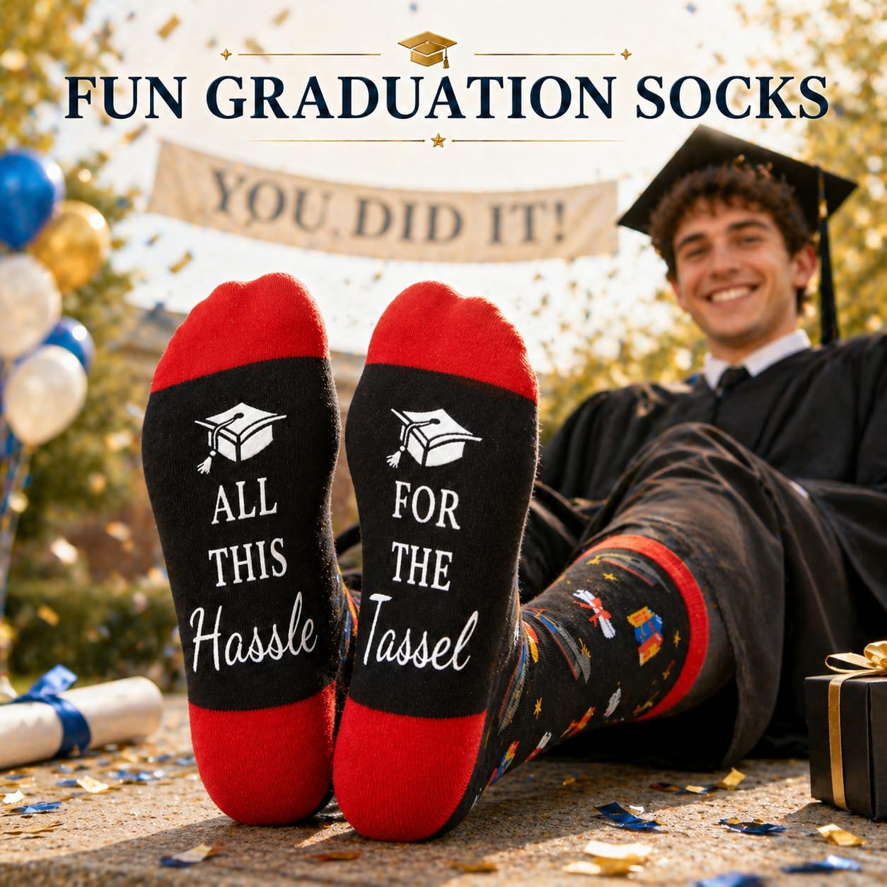 HAPPYPOP Graduation Gifts 2026 – 5-Piece Gift Box with Glass Cup, Bracelet, Keychain, Socks & Congrats Card for Men Him