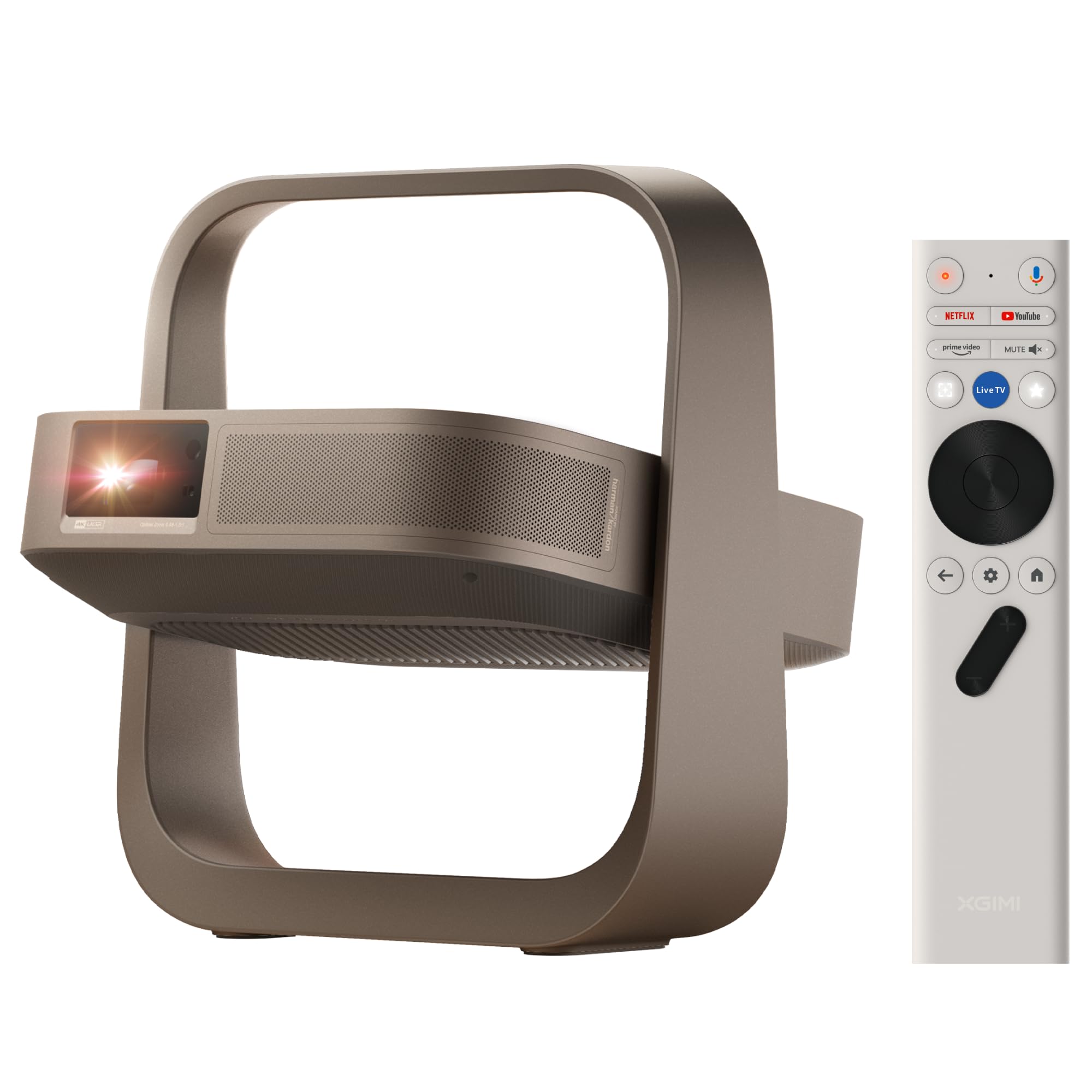 XGIMI Elfin Flip 4K, Przenośny 4K projektor,1600 ISO, Google TV | Potrójny laser, 20000:1, 110% BT.2020, 1ms VRR ALLM, 150° stand, 7W HK. Do domu, gier i outdoor.