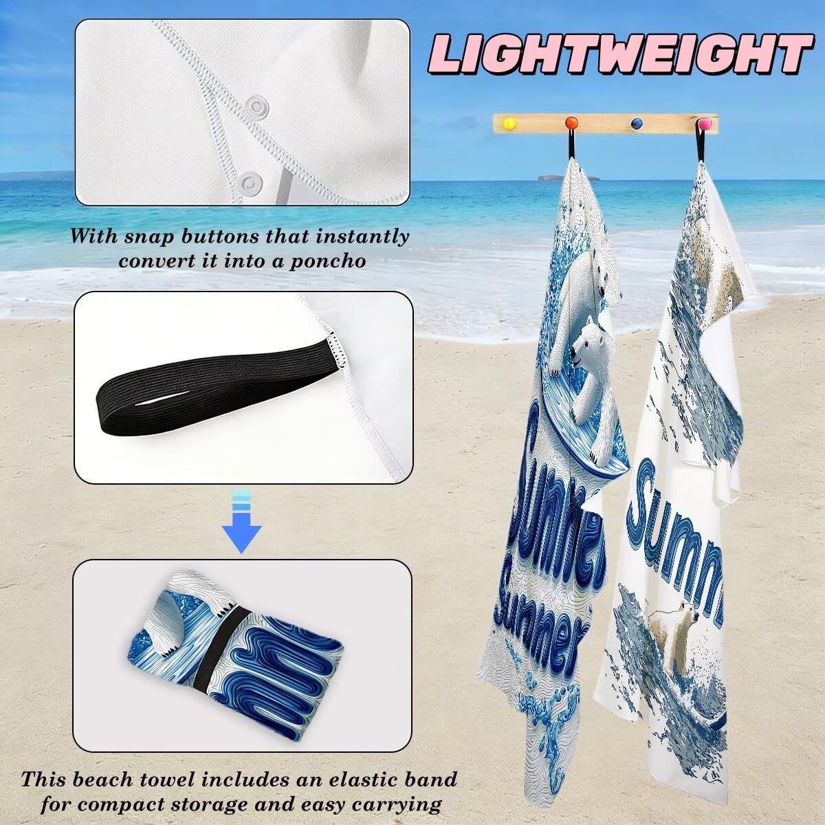 Toalla Playa 80x160 cm, Toalla Gimnasio Microfibra Secado Rapido, Juego de 2 Antiarena Toallas de Playa, Ligera Compacta Toallas Microfibra Grande para Viaje, Regalo Hombre Regalo Mujer (Oso) -4055