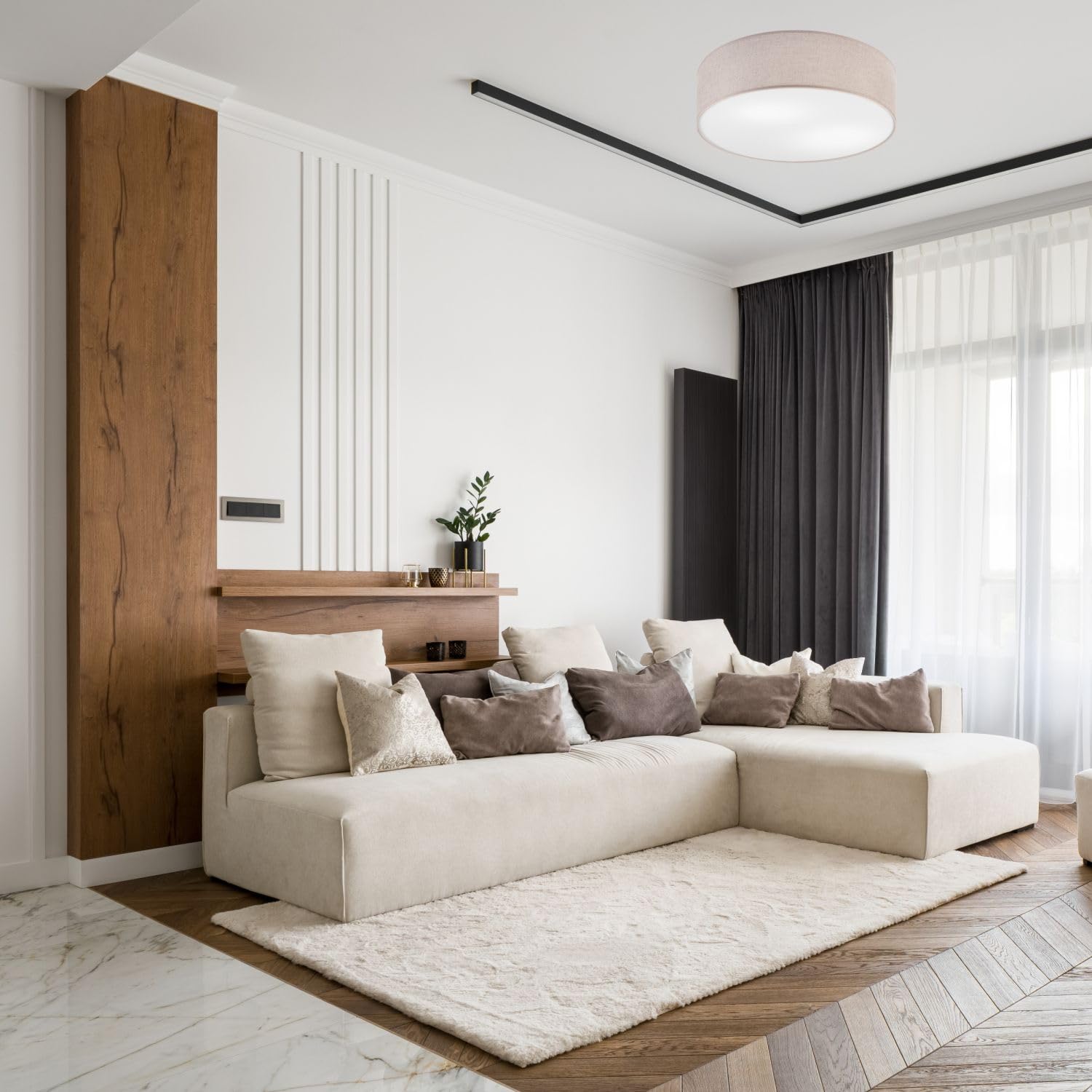 Licht-Erlebnisse Deckenleuchte rund Ø 45 cm für 2x E27 Stoffschirm blendarm wohnlich Modern Deckenlampe Wohnzimmer Schlafzimmer Flur Beleuchtung