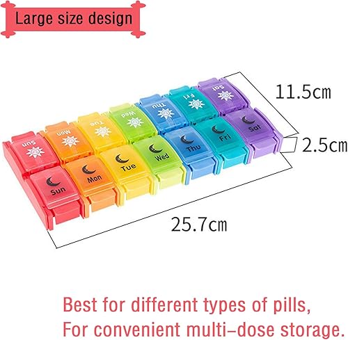 Miniatura 2 de Organizador de pastillas 2 veces al día, pastillero semanal de 7 días, contenedor de píldoras AMPM de viaje, planificador de medicamentos de