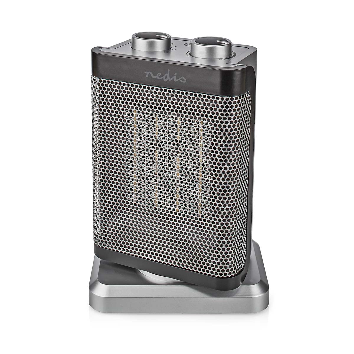 Nedis HTFA17GY ceramiczny termowentylator PTC, 1000/1500 W, 2 tryby ogrzewania, regulowany termostat, automatycznie obrotowy, ochrona przed przegrzaniem, ochrona przed potknięciem