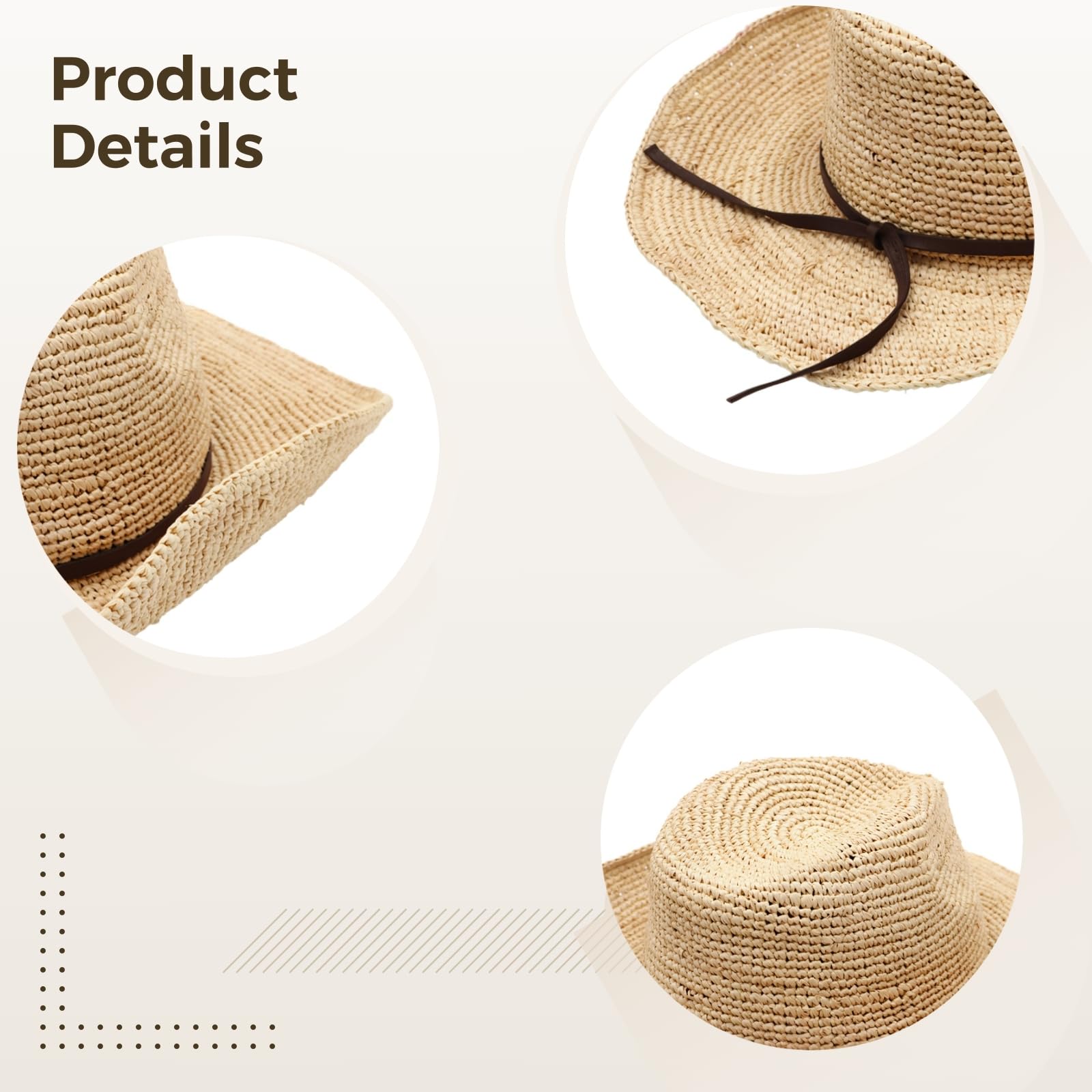 Unisex Bast-Strohhut, breite Krempe, Sonnenhut für Damen und Herren, leicht und atmungsaktiv, Fedora, lässiger Outdoor-Stil für Strand und Reisen