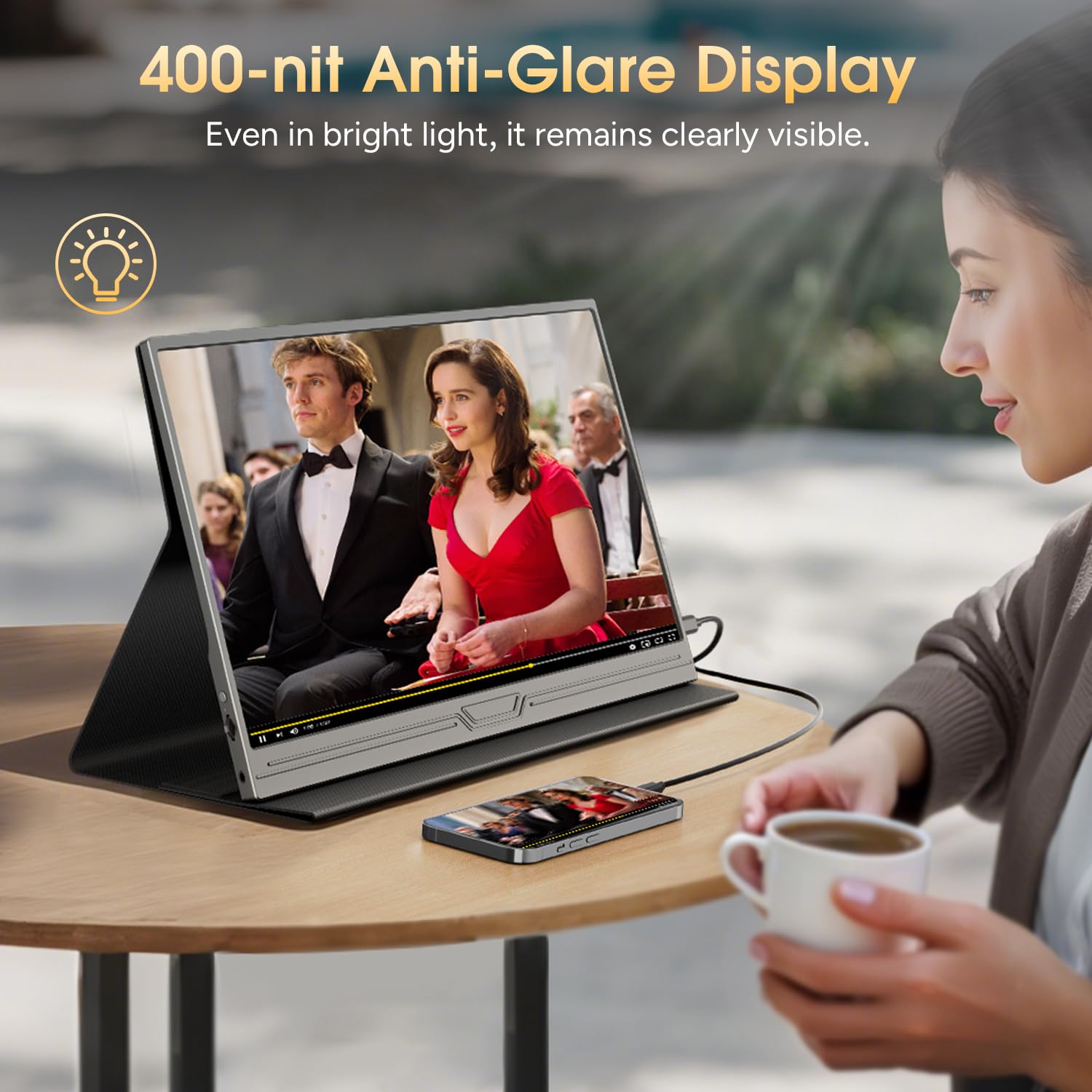 Portable Monitor 15.6 Zoll Tragbarer Display für Laptop USB-C | 1080P FHD IPS, Tragbar für Reisen, Zweitmonitor für Laptop, Ideal für Arbeit und Gaming
