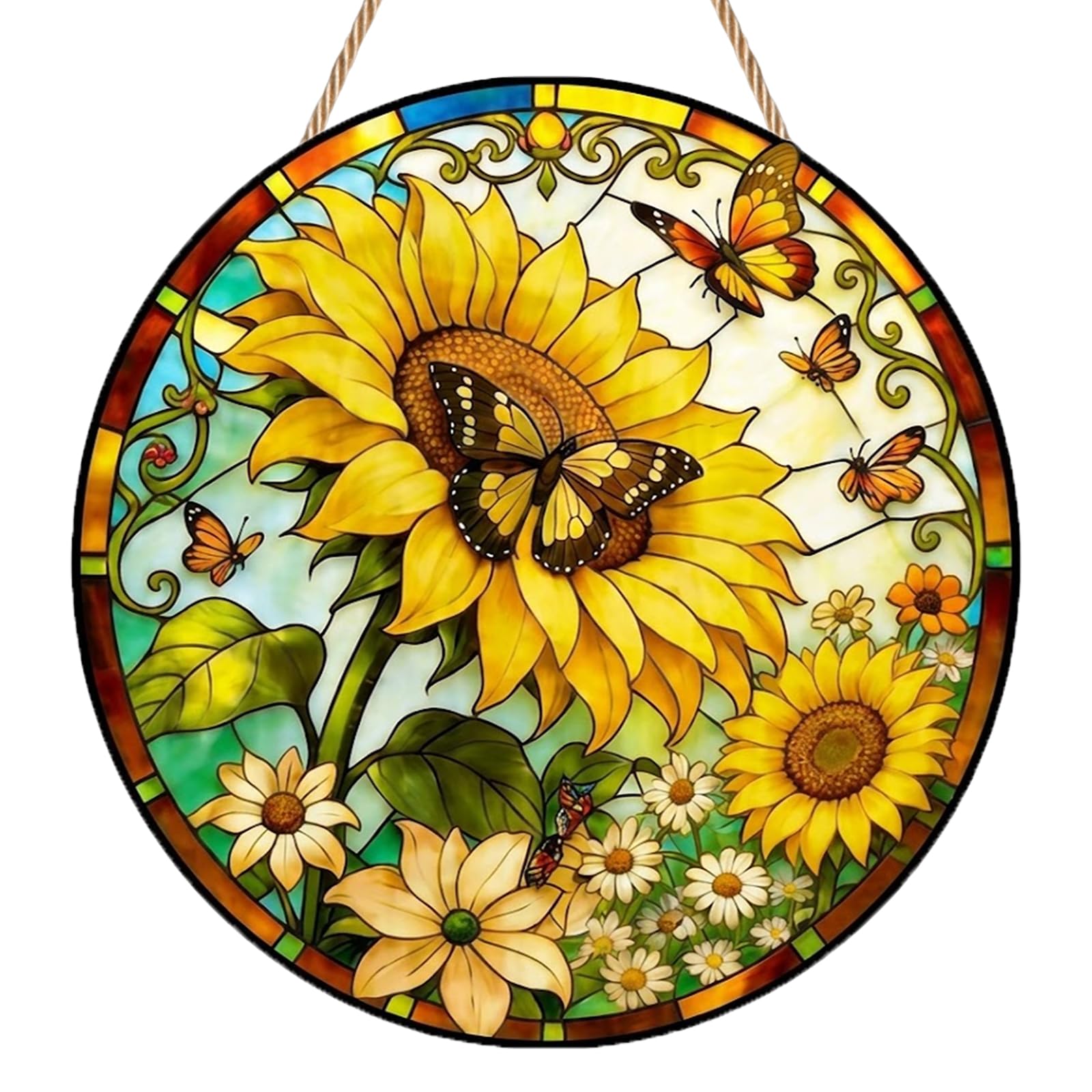 Sunflower Suncatcher, Colourful Garden Ornament Outdoor, Acrylic Stained Glass Style Sun Catcher for Windows, Hanging Fence Decorations, Outdoor Wall Art for Patio, Yard, Porch & Living Room