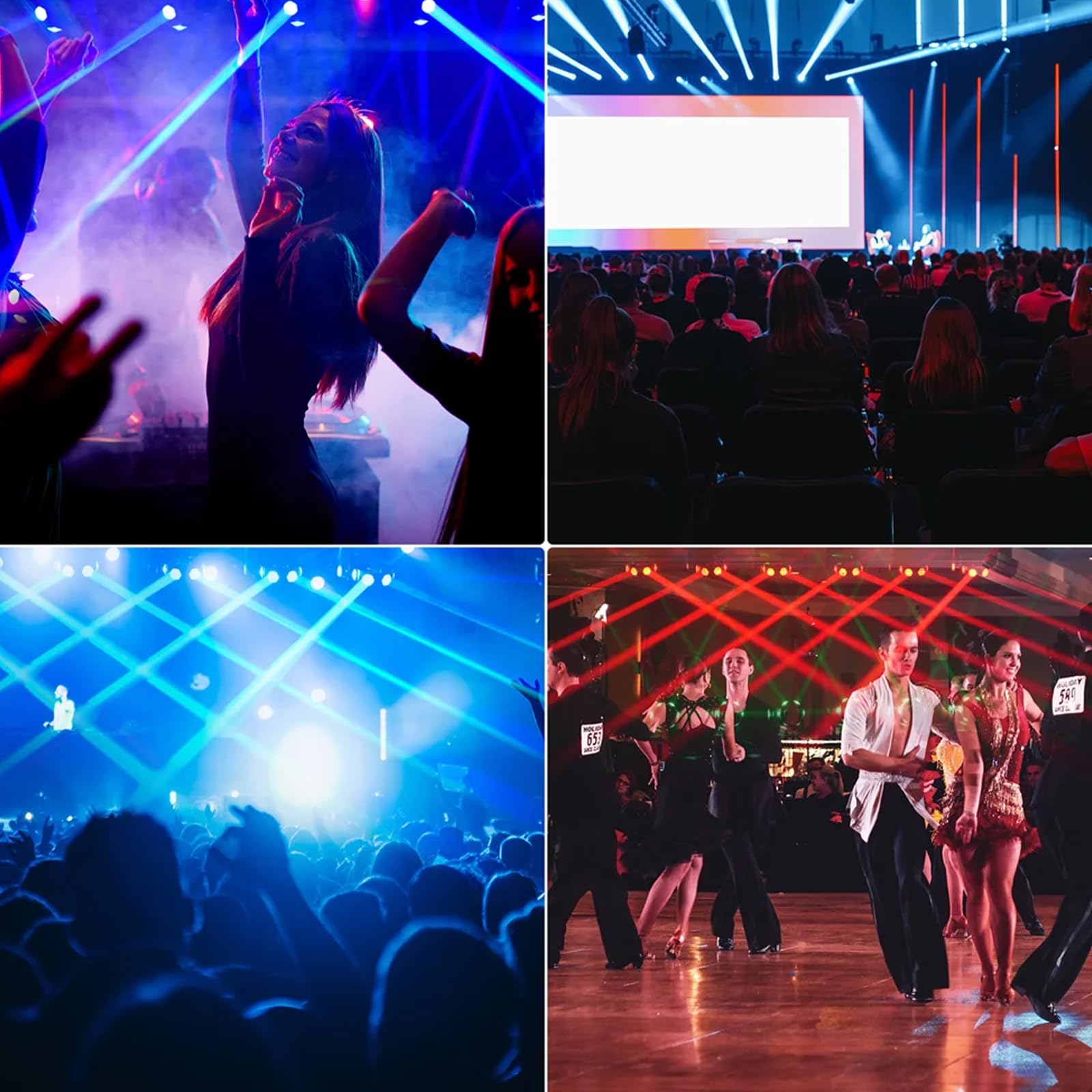 Luce LED a testa mobile, 300 W RGBW fascio stroboscopico con effetti di illuminazione misti e controllo della musica per feste, eventi, bar e matrimoni