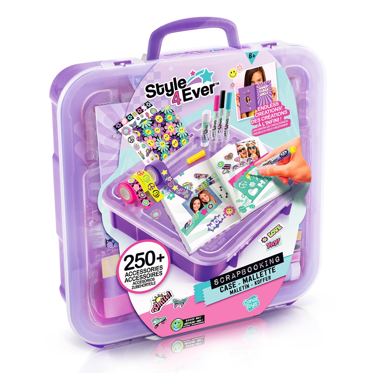 Canal Toys - Style 4 Ever - Valigetta di decorazione con diario - Kit con +250 Accessori, Nastri Adesivi, Adesivi, Pennarelli, Stencil - Scrapbooking Case - OFG289