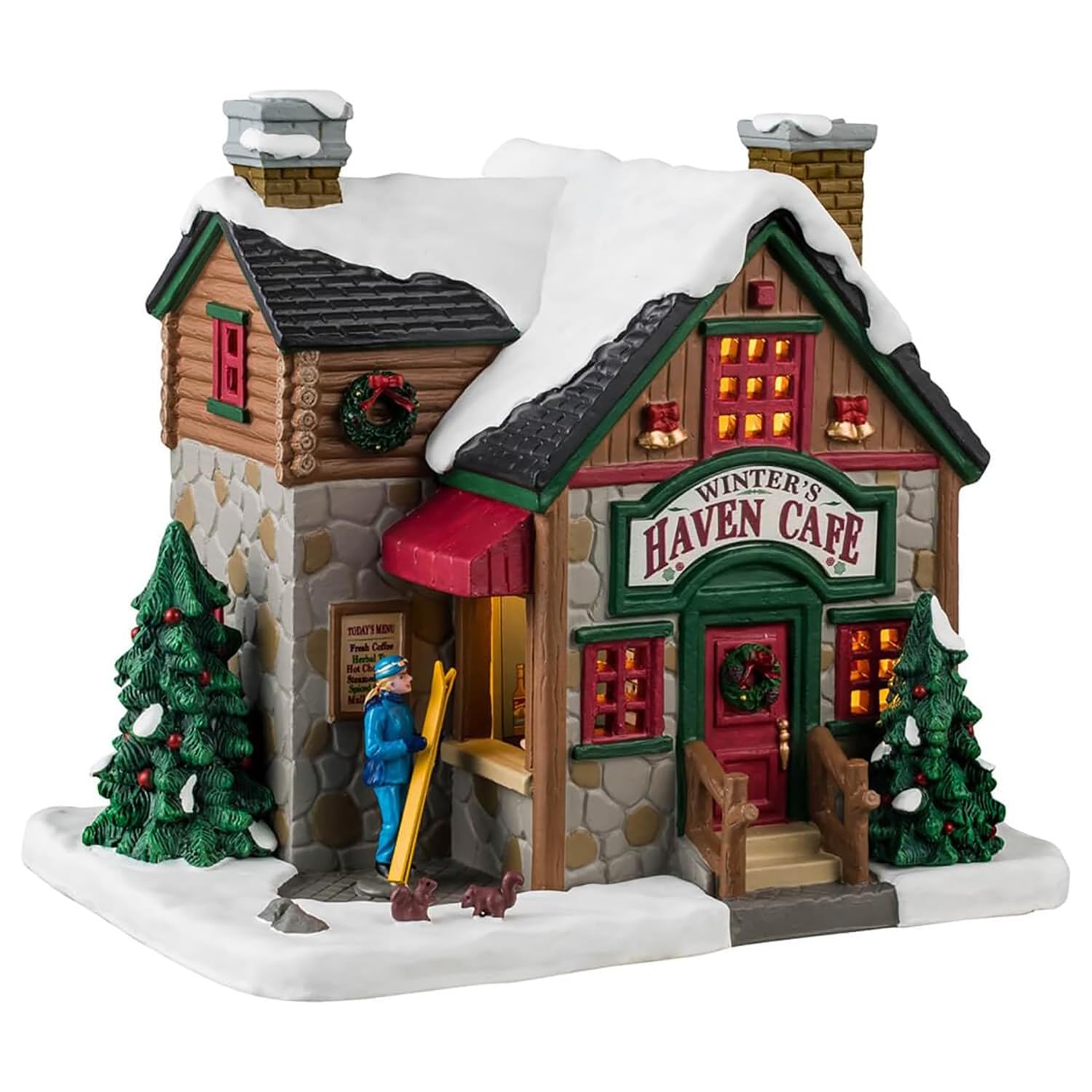 LEMAX Edificio illuminato led "Winter's Haven Café" in porcellana H15 x 17,1 x 13,6 cm