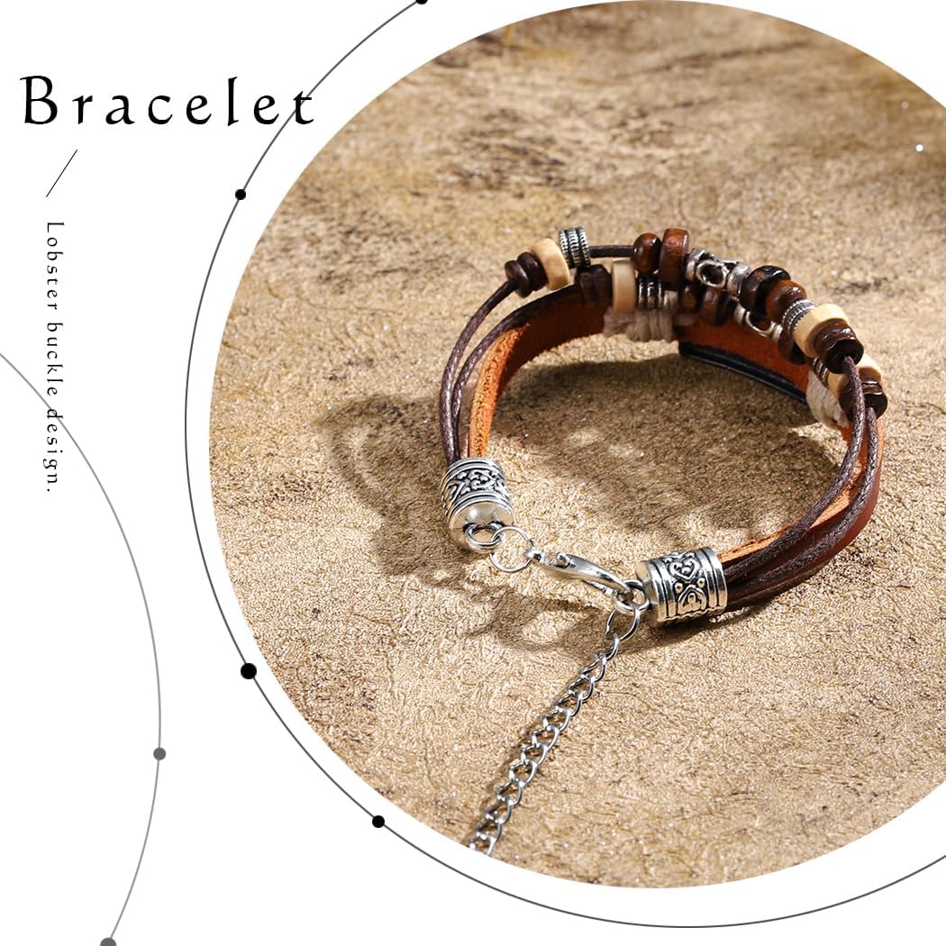 Butterfly Leather Bracelets Brown Stackable Bracelets Braided Beaded Bracelet for Women and Men - Image 5