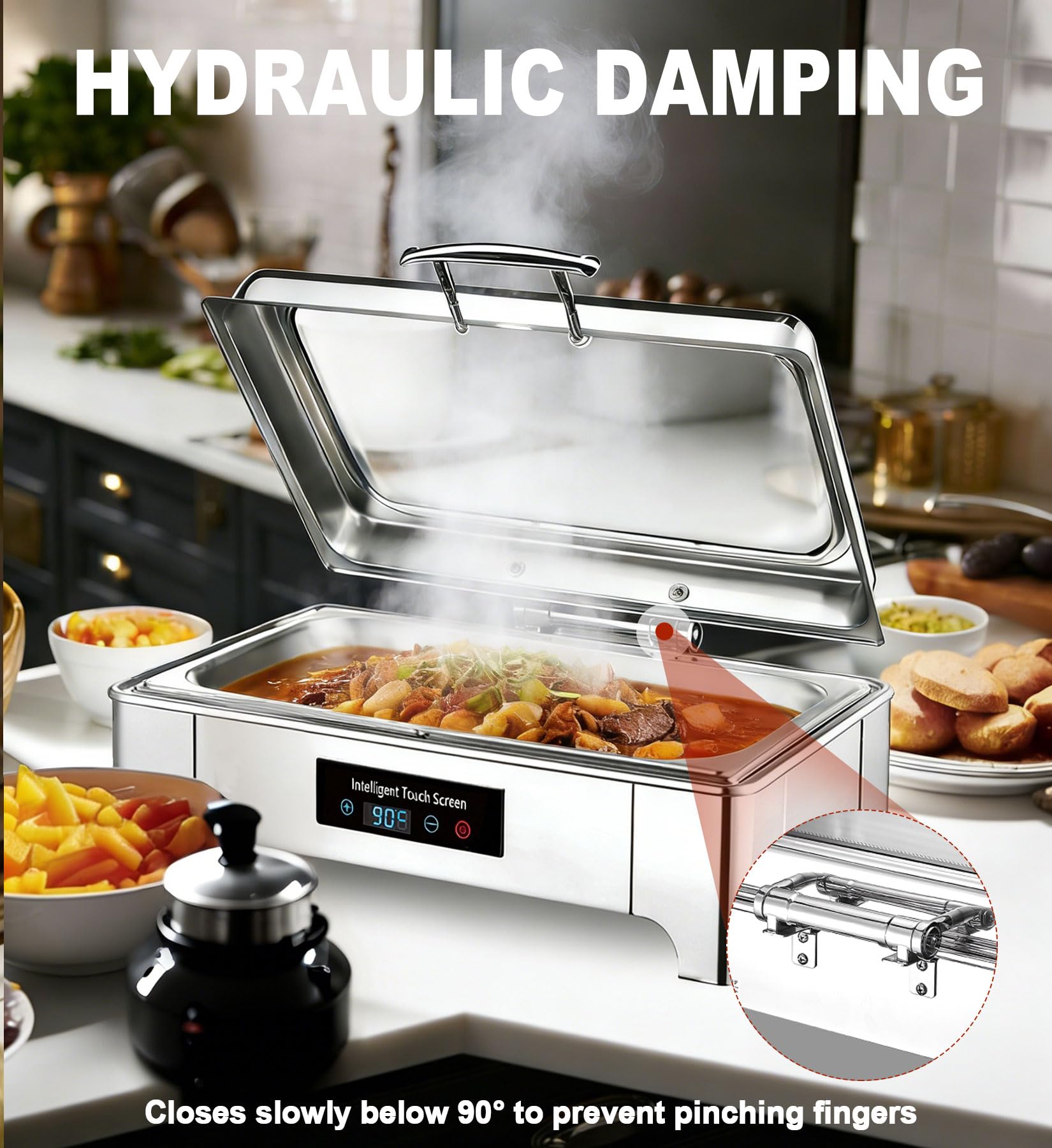 Chafing Dish Elettrico, 9L Scaldavivande Elettrico per Buffet con Coperchio in Vetro, Commerciale Contenitore Scalda Cibo Temperatura Regolabile 35-90°C per Buffet, Feste e Banchetti (GN1/3)