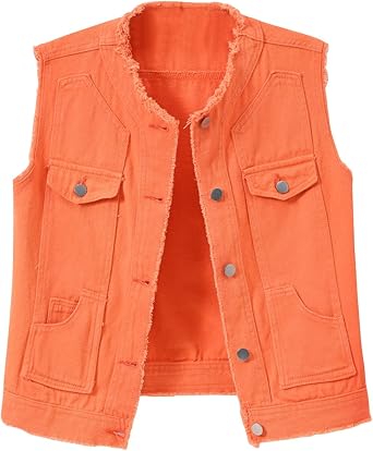 Womens Denim Vest Sleeveless Jeans Jacket Trendy Plus Size Sleeveless Denim Jacket Comfy Fit Frayed Vest Tops