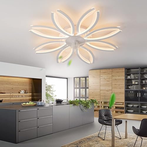 Miniatura 2 de Ventilador de techo moderno de 41 pulgadas con luces y control remoto, cuchillas reversibles de 6 velocidades regulables, montaje empotrado LED, sin