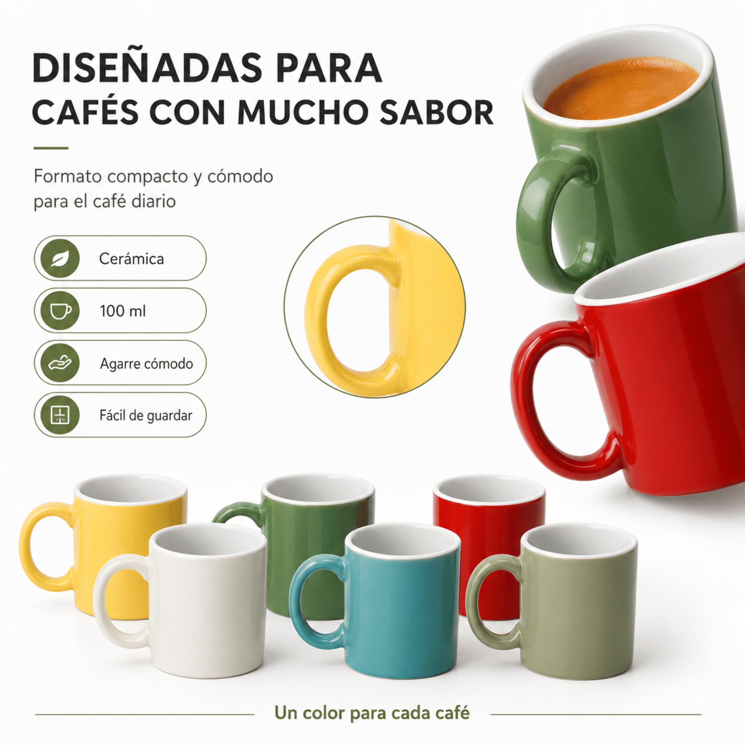 MUNTRADE Pack de 6 Tazas Espresso de Cerámica 100 ml | Juego de Tazas de Café Pequeñas Multicolor | Taza para Café Solo, Cortado y Ristretto | Para Cocina, Oficina y Regalo