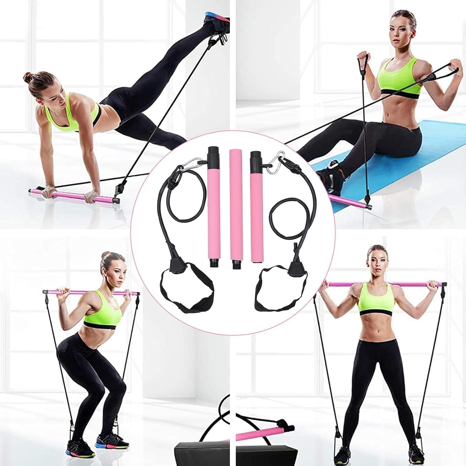 Spirahomes Pilates Bar Kit with Resistance Band for Women Men,Portable Exercise Stick with Foot Loop for Yoga, Stretch, Sculpt, Twisting, Sit-Up, Multicolour,Pack of 1 2