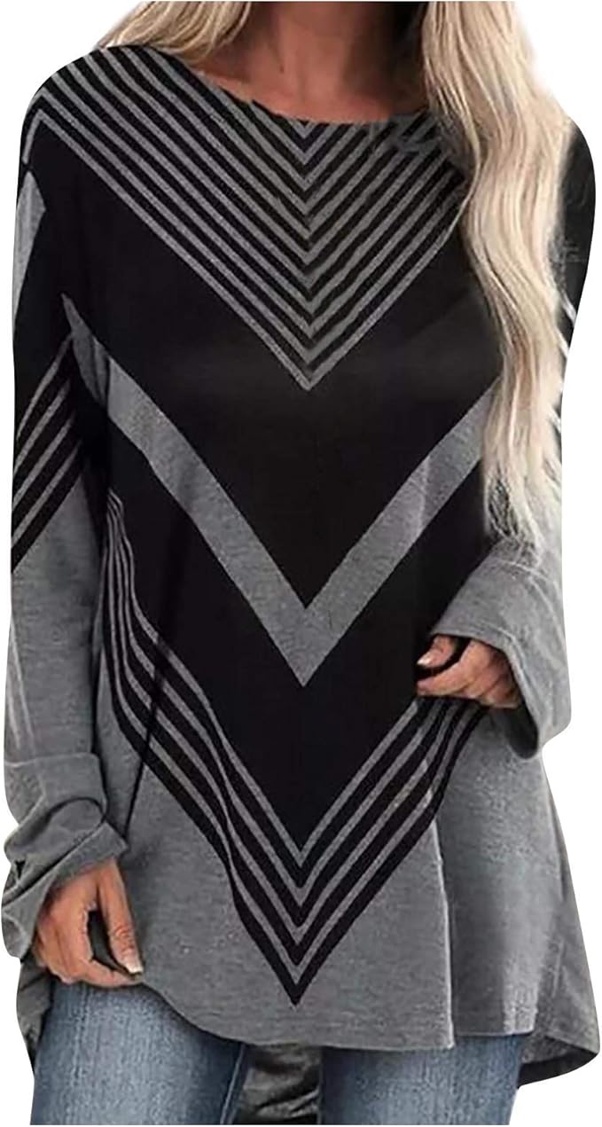 Women's Loose Fit Long Sleeve T Shirts Crew Neck Fall Shirts Striped