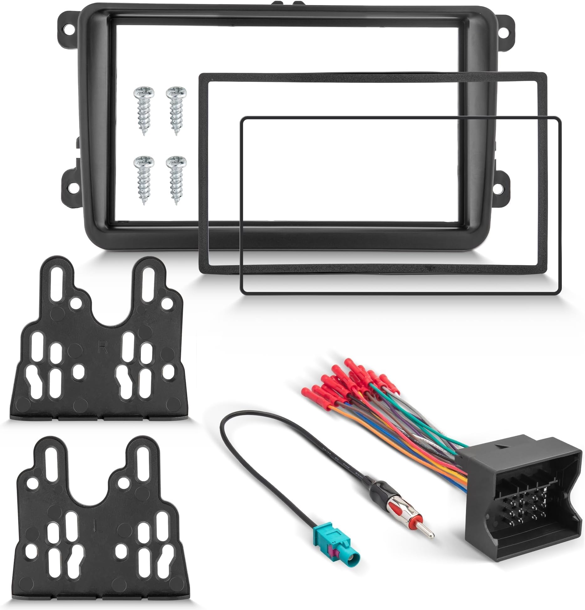 NuIth Double DIN Radio Dash Kit W/Radio Wire Harness for 2005-2015 Volkswagen Jetta/Beetle/CC/Golf/Passat/Tiguan, Aftermarket Car Stereo Installation Trim Bezel Bracket Wire Kits