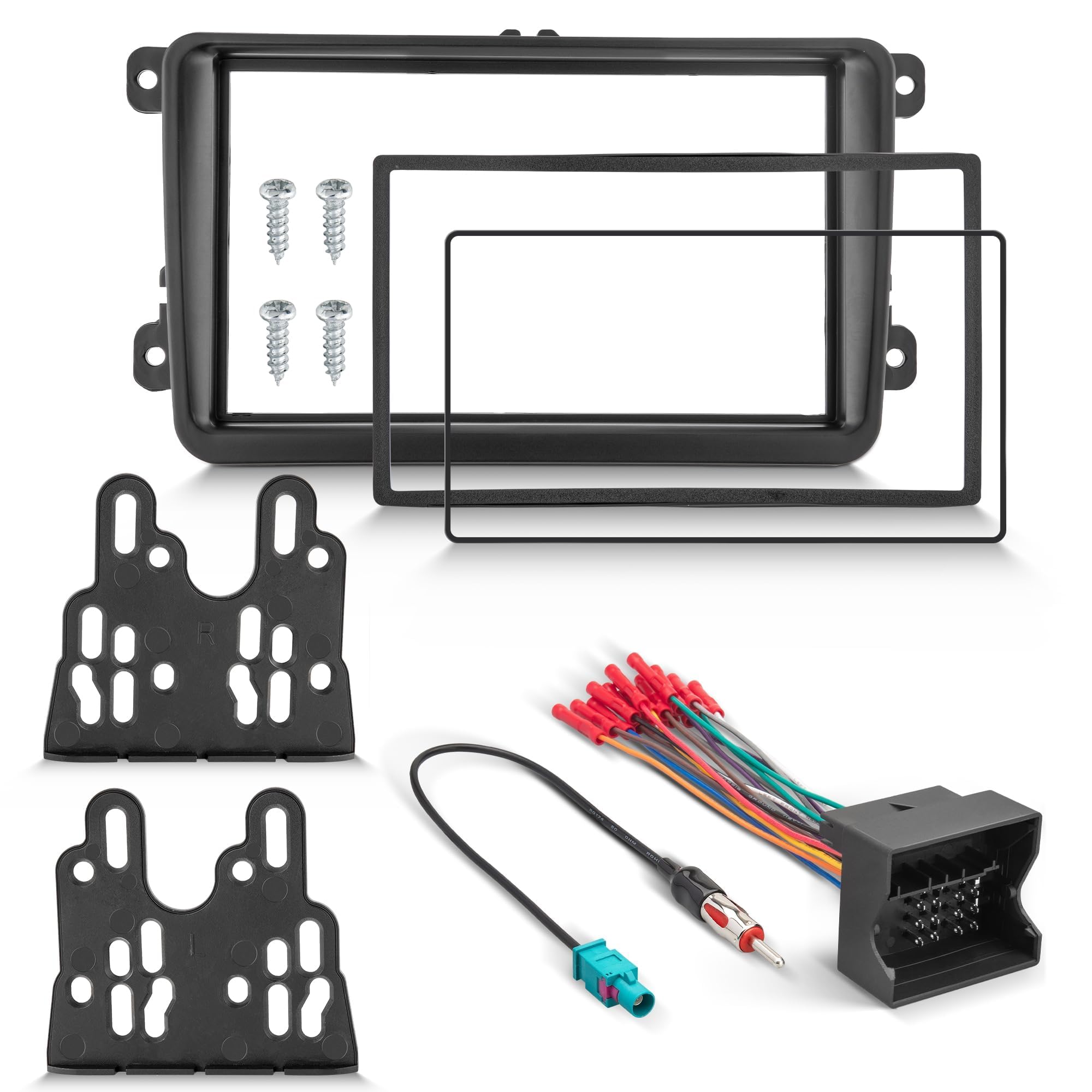 Double DIN Radio Dash Kit W/Radio Wire Harness for 2005-2015 Volkswagen Jetta/Beetle/CC/Golf/Passat/Tiguan, Aftermarket Car Stereo Installation Trim Bezel Bracket Wire Kits