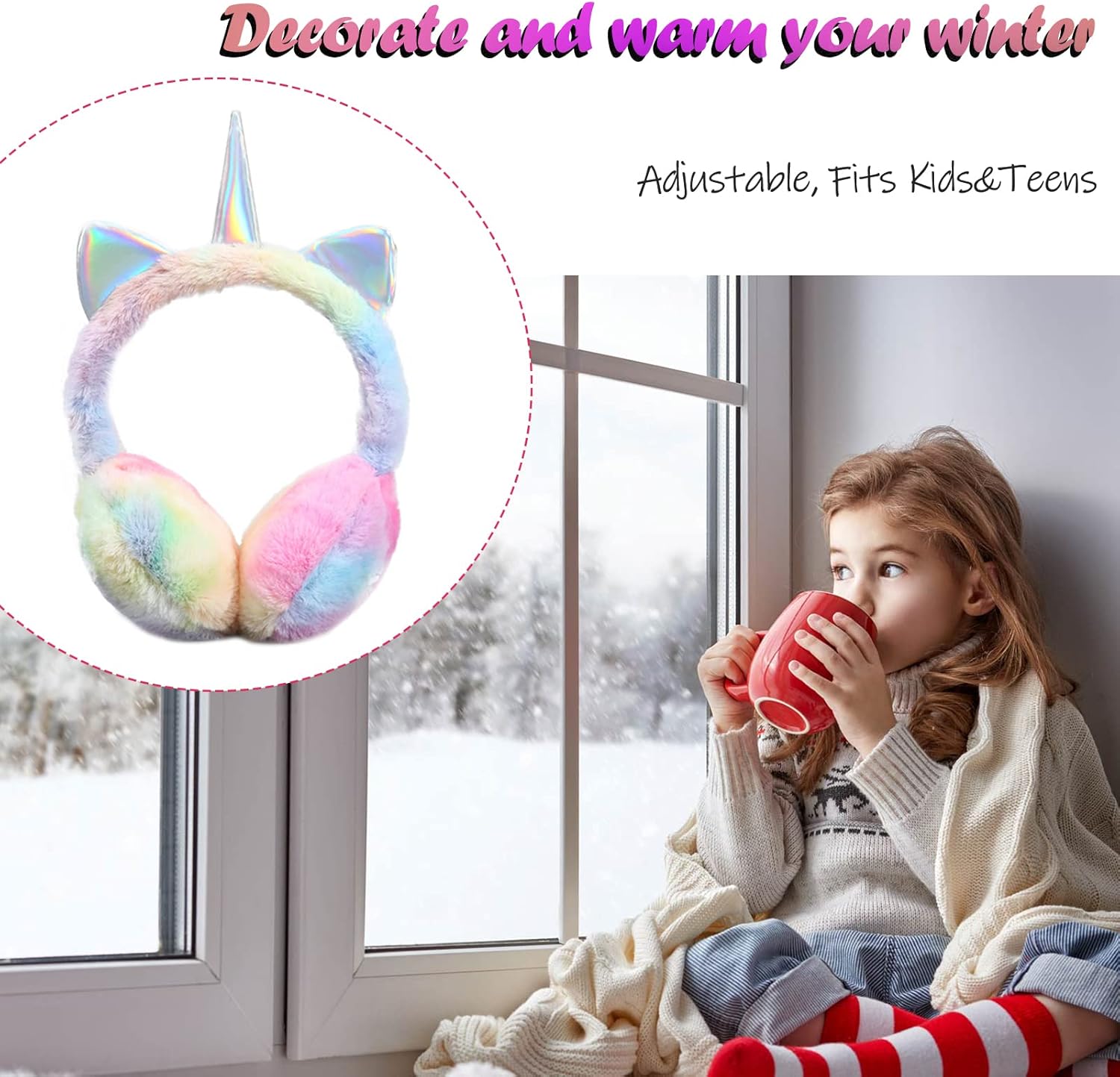 Rainbow Unicorn Earmuffs Warm Cute Winter Ear Warmers Portable Soft Plush Ear Muff for Women Kids Girls - Image 6