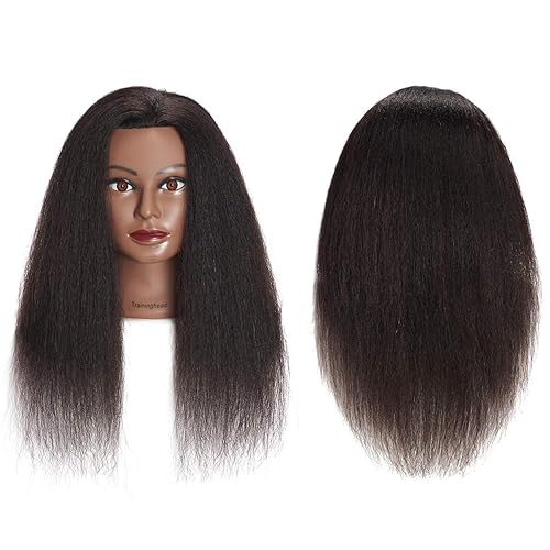 Miniatura 2 de Cabeza de maniquí 100% de pelo real, cabeza de entrenamiento, cosmetología, cabeza de maniquí con abrazadera gratuita., A