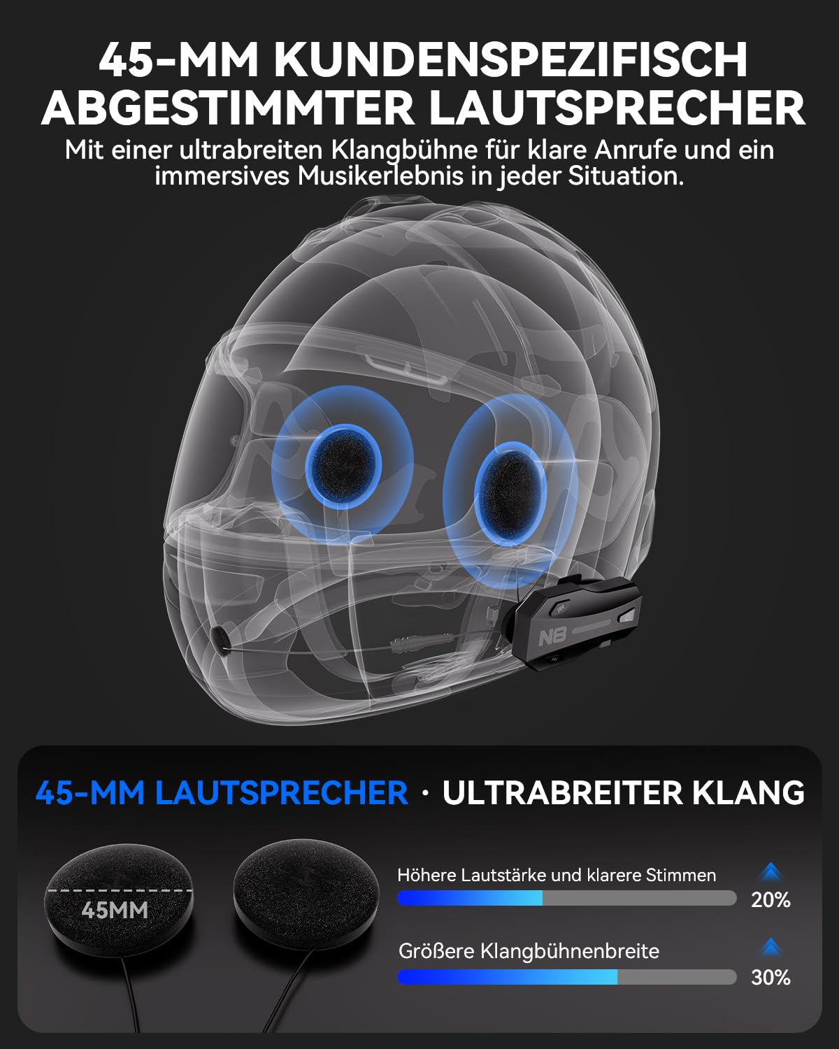 N8 Motorrad Intercom Mesh 3.0, 2000m Helm Kommunikation für 8 Fahrer
