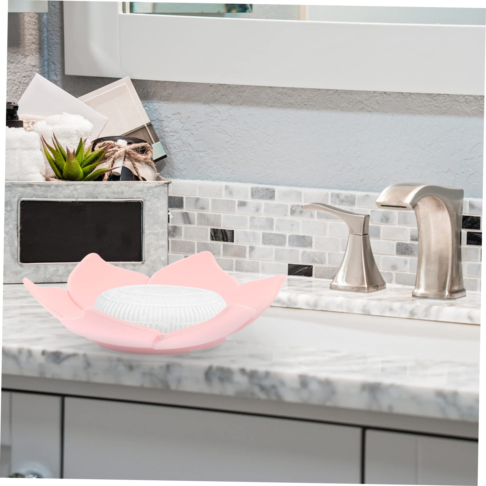 Jabonera de silicona con diseño de flores, 2 piezas, con drenaje en forma de flor para almacenamiento de baño y cocina, diseño versátil y práctico 4