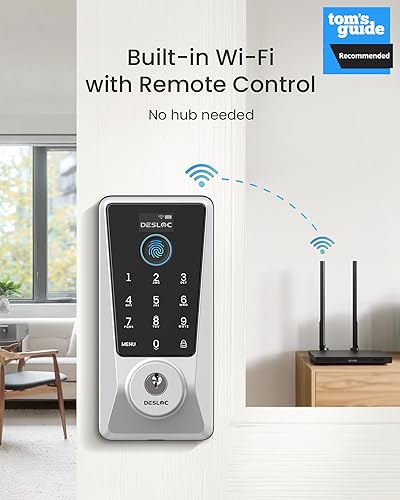 Miniatura 2 de DESLOC Cerradura inteligente WiFi D110 Plus, Wi-Fi integrado, no necesita concentrador, cerradura de puerta de entrada sin llave de huellas