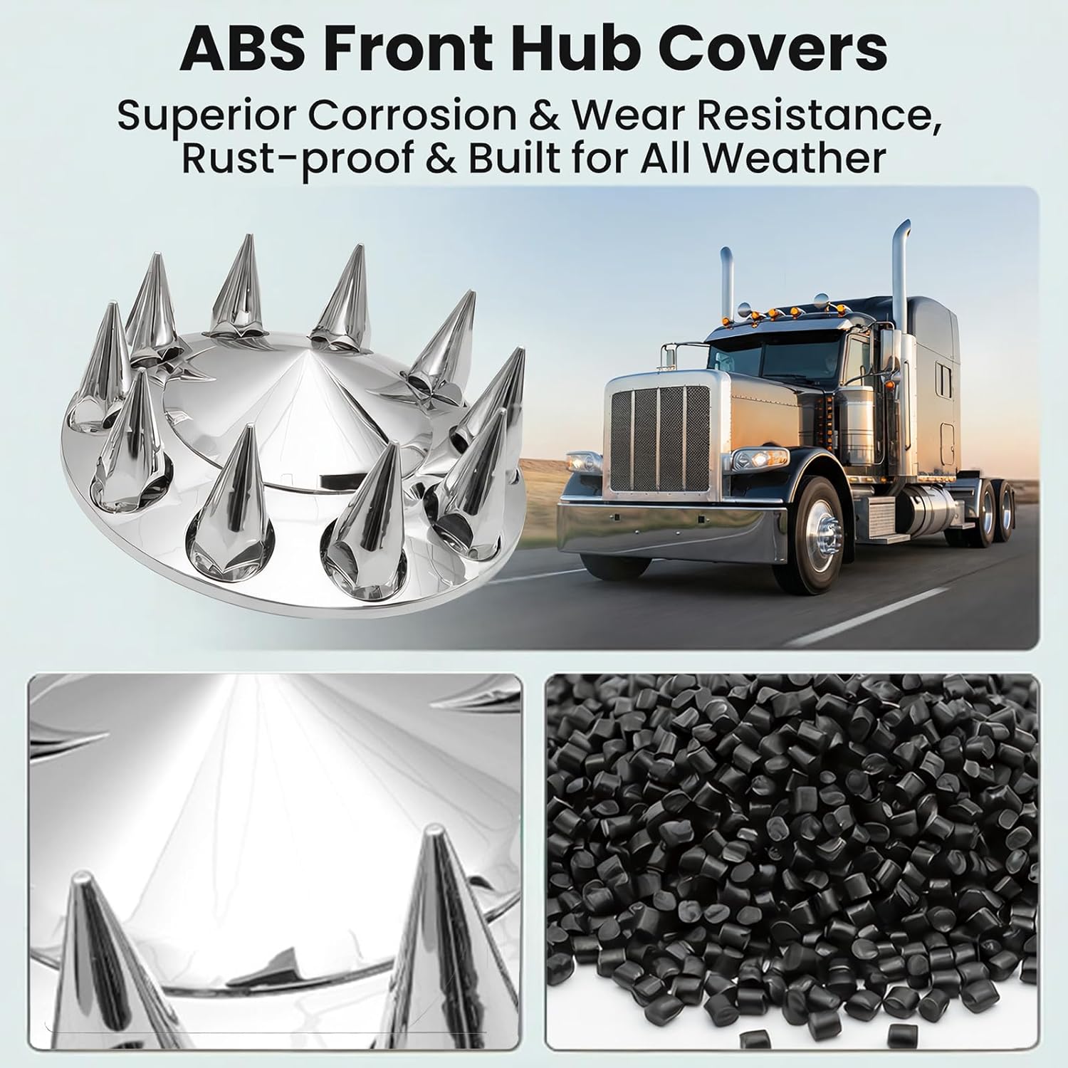 SEPEY Chrome Front Hub Covers Set ABS with 33mm Thread-on Frustum Lug Nut Covers for Semi Trucks Accessories, 2 Front