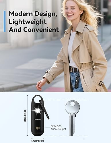 Miniatura 5 de TECKNET Alarma de seguridad personal recargable de 130 dB, llavero de sirena de seguridad portátil con luz estroboscópica intermitente y alerta de