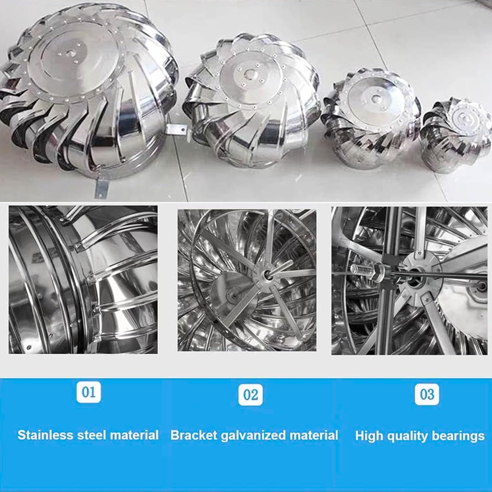 6 pollici Cappello per camino, acciaio inox 304 Cappello rotante per camino, 4in 8in 10in 12in 16in 20in Spinner Anti Downdraught Top, rotondo Impermeabile Ventilazione copertura, per Stufa a legna(