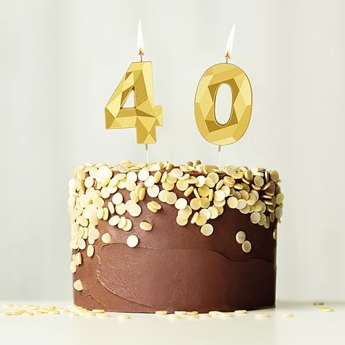 Miniatura 125 de Nuanchu Velas de cumpleaños número 21 y 12 con forma de diamante 3D, velas numéricas de feliz cumpleaños 21 para decoración de boda, fiesta Dorado