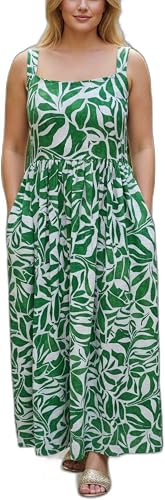 Womens Maxi Pocket Dress-Green Printed