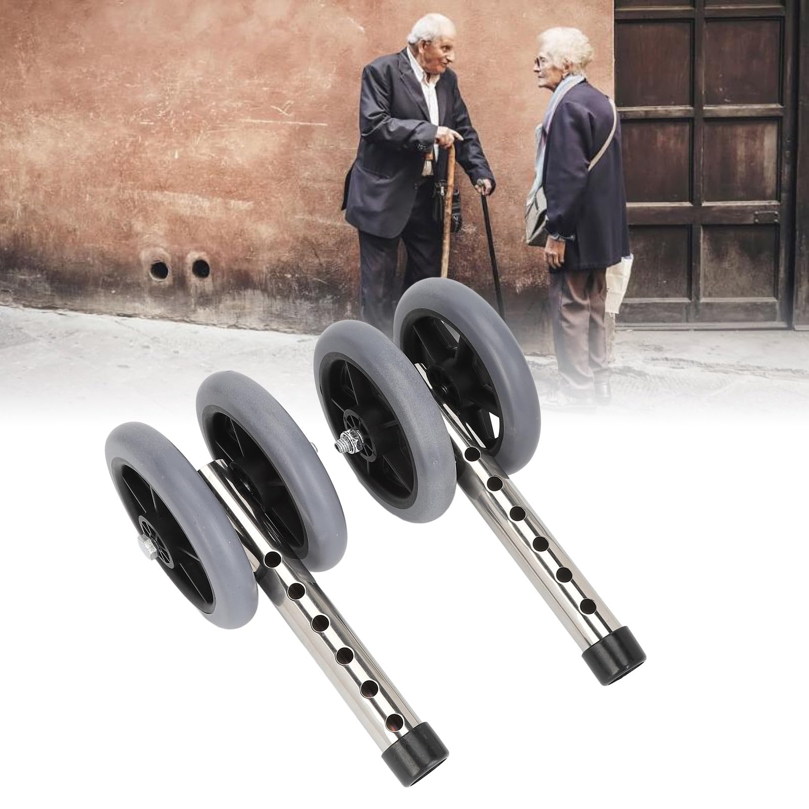 Brrnoo Ruedas para Andador, Accesorios de Repuesto para Andador, Rueda de Repuesto para Andador de 2 Piezas, Patas de Rueda para Andador con Ruedas Ajustables en Altura de 6 Engranajes