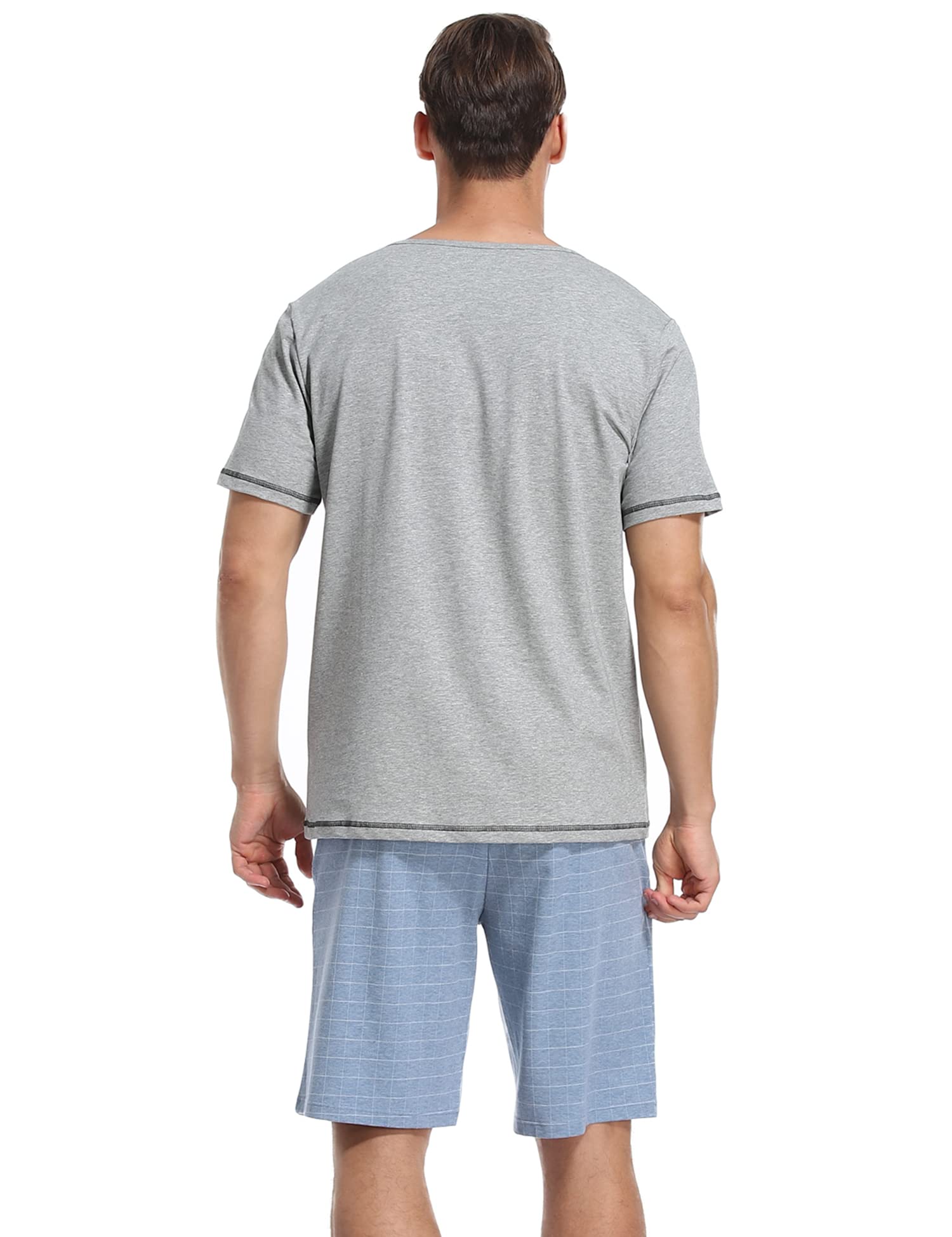 COLORFULLEAF Herren-Pyjama-Set, 100 % Baumwolle, kurzärmelig, Knopfleiste, gekerbter Kragen, Nachtwäsche, weicher Lounge-Pyjama mit Taschen