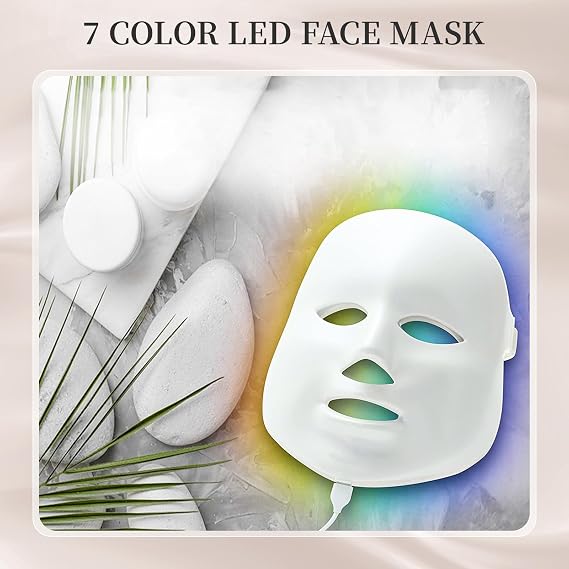 SDKWDH LED Face Mask Light Therapy, Red Light Therapy Mask with 7 Colors, 850nm Infrared & Red Light Therapy for Face, Portable Anti-Aging Skin Rejuvenation Tool with Timer for Home Use