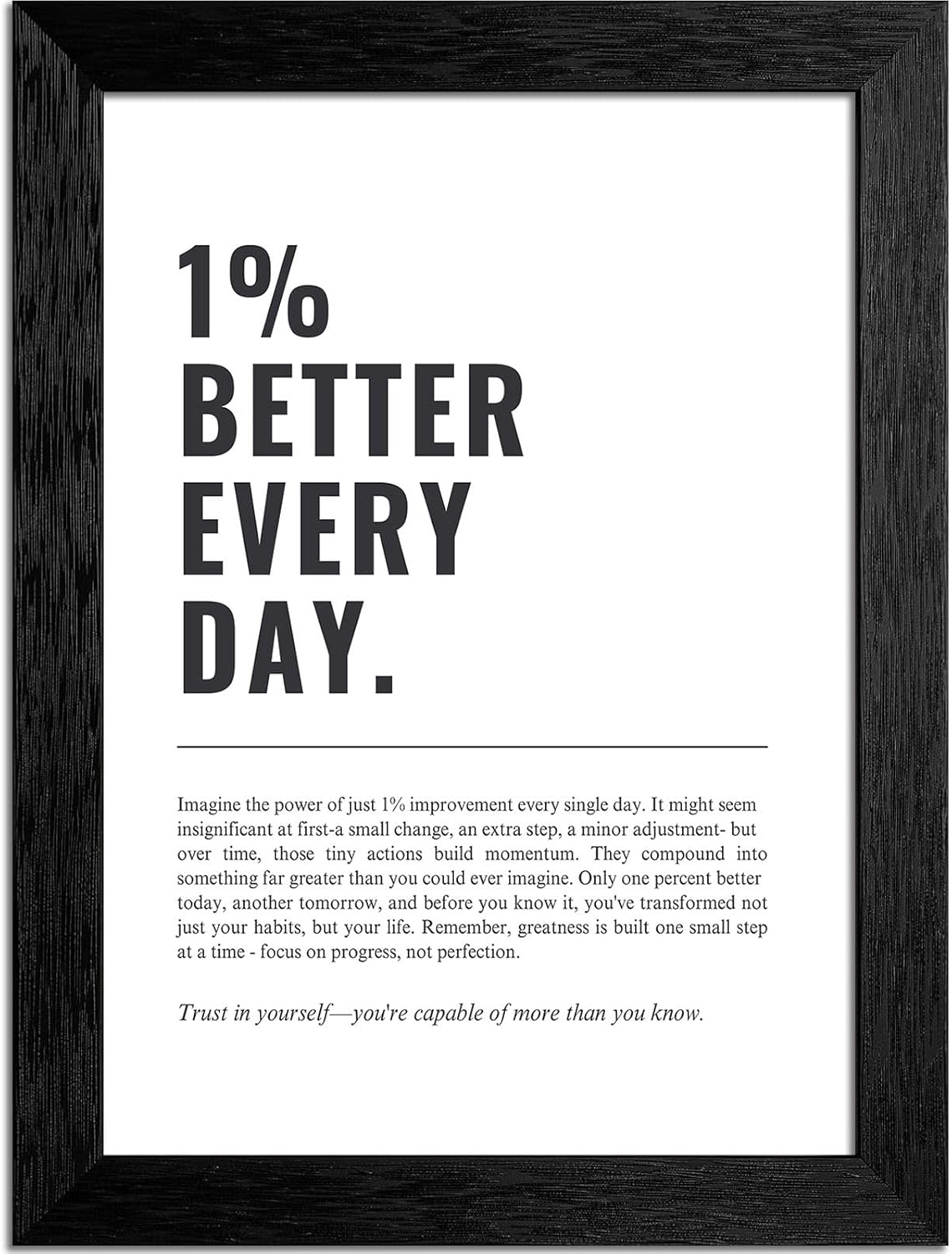 16X20 Inch Black Framed 1% Better Every Day Canvas Wall Art Motivational Minimalist Posters Growth Mindset Self Improvement Quotes Prints Wall Decor For Office Home Gym Bedroom Study