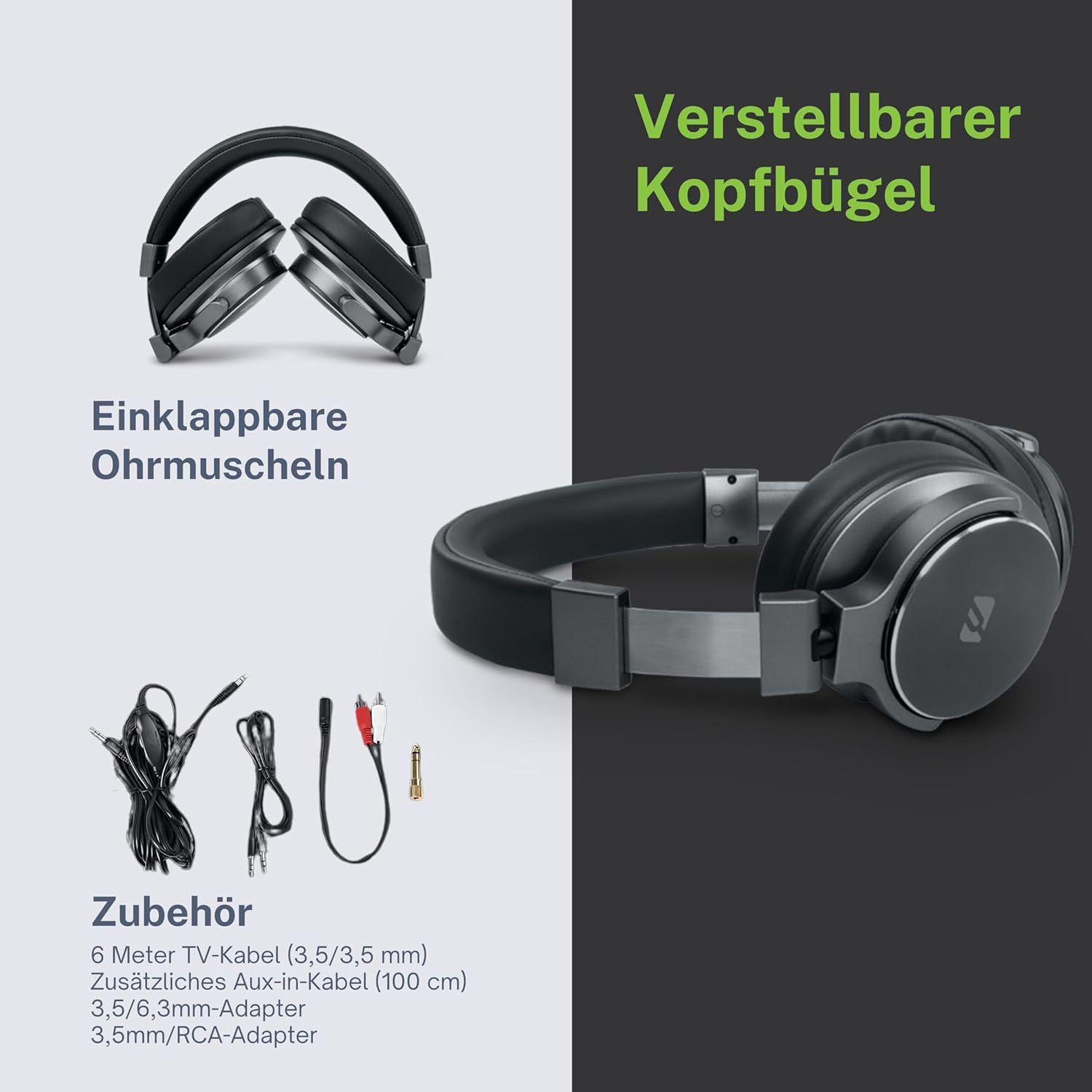 Muse TV Headphone, Universal Phone Control, Stereo, Adjustable, (M-275 CTV) Volume Control on TV Cable, 6m Cable, Black